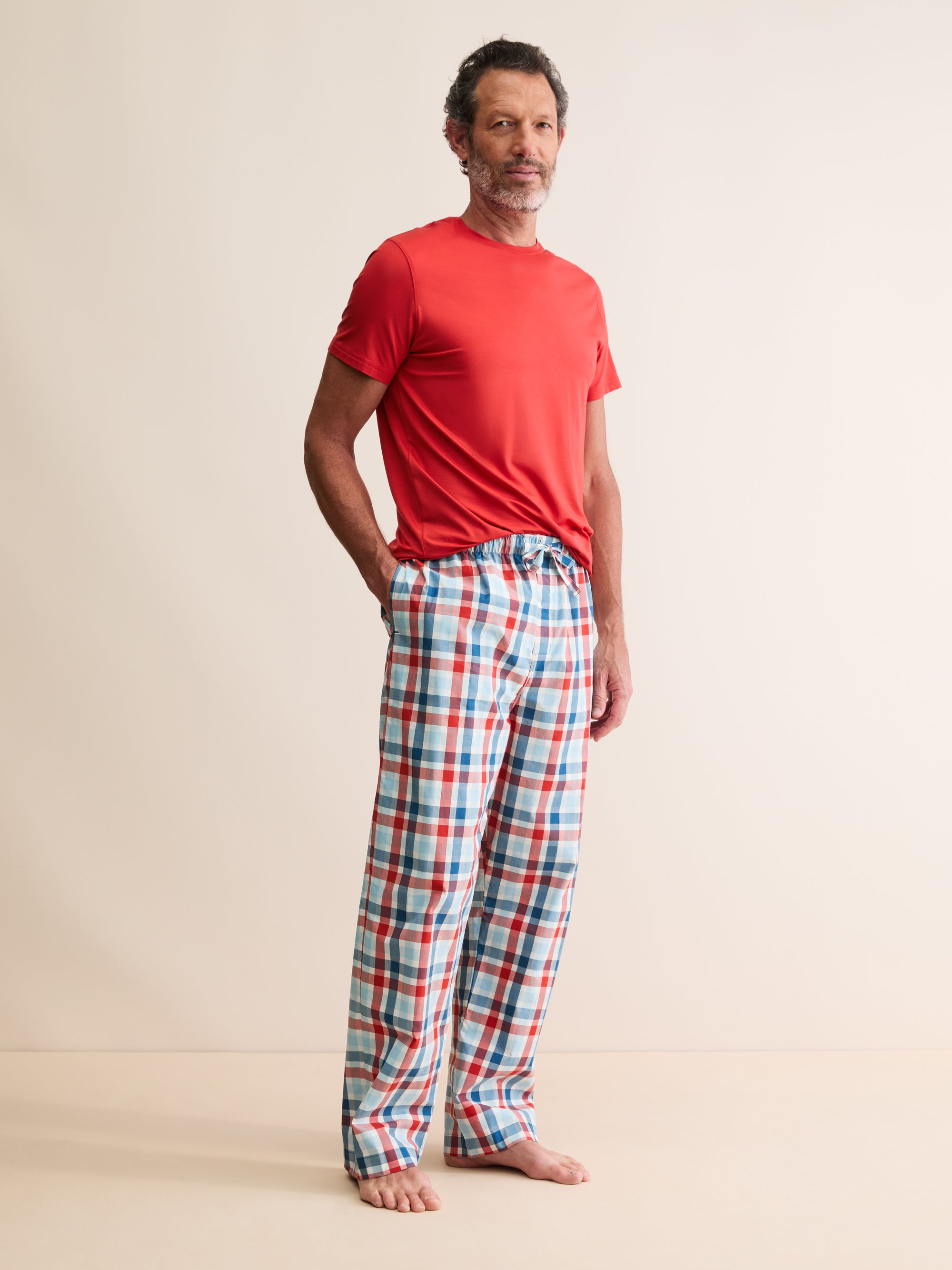 Men's Lounge Trousers Barker Cotton Teal & Red Check