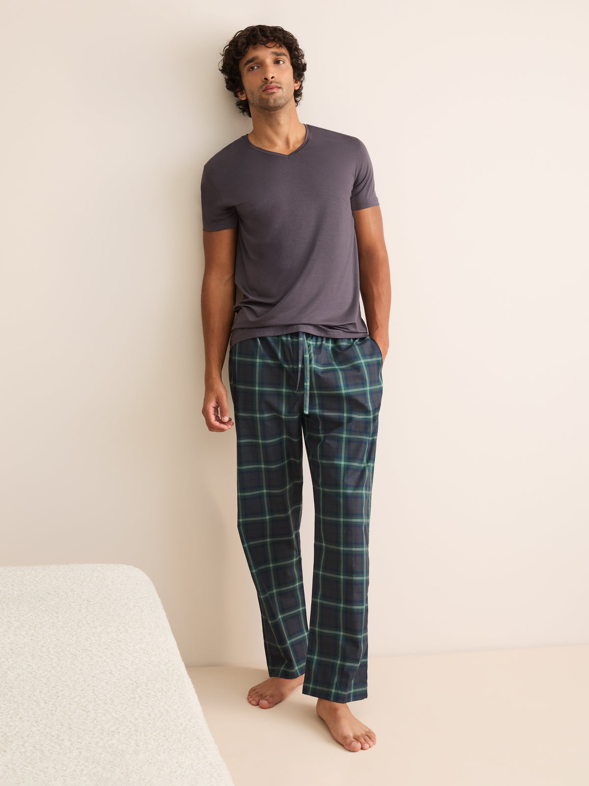 Barker Cotton Lounge Trousers Charcoal & Green Check