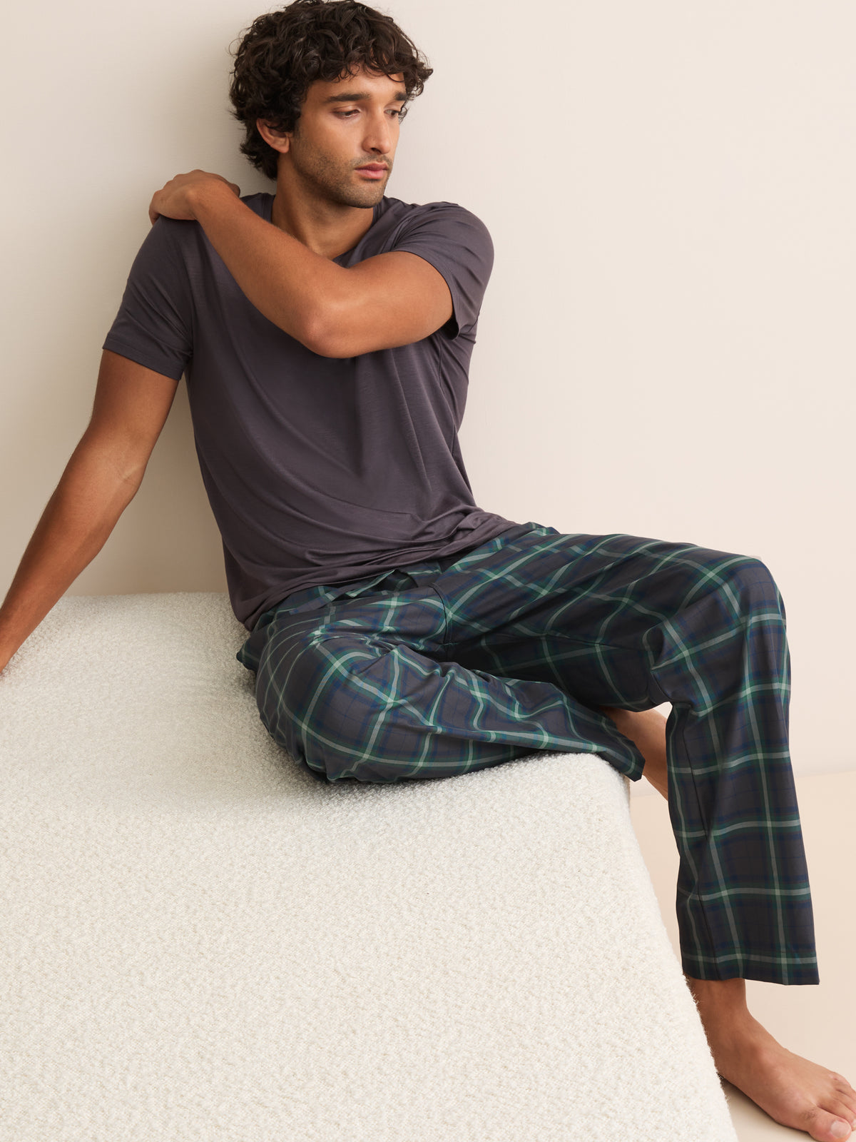 Barker Cotton Lounge Trousers Charcoal & Green Check