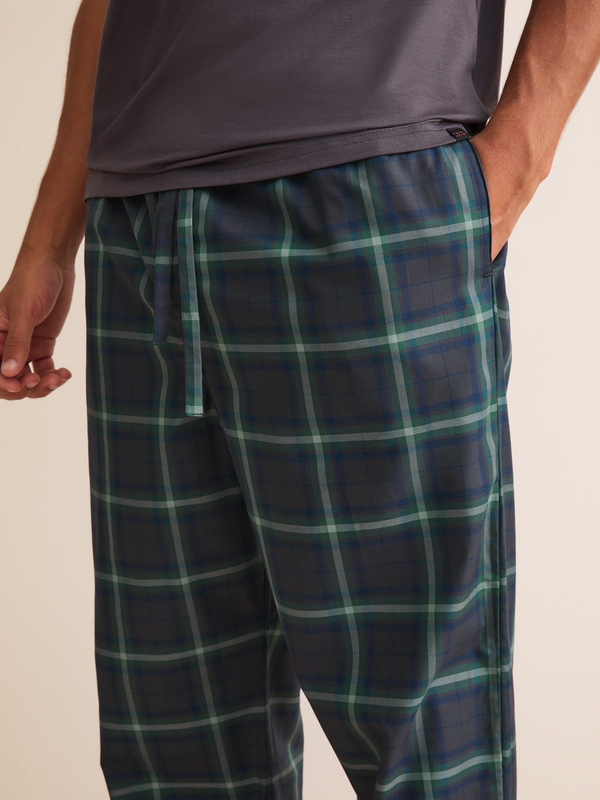 Barker Cotton Lounge Trousers Charcoal & Green Check