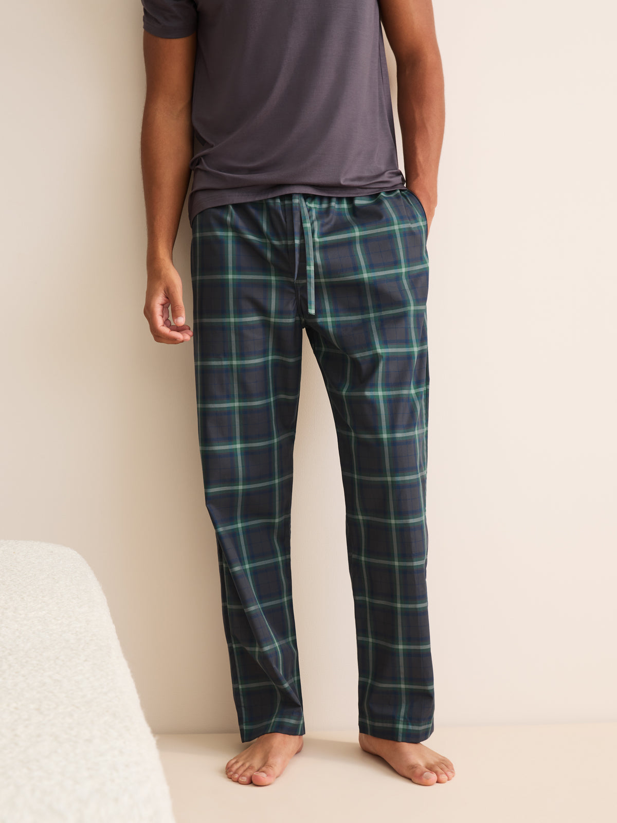 Barker Cotton Lounge Trousers Charcoal & Green Check