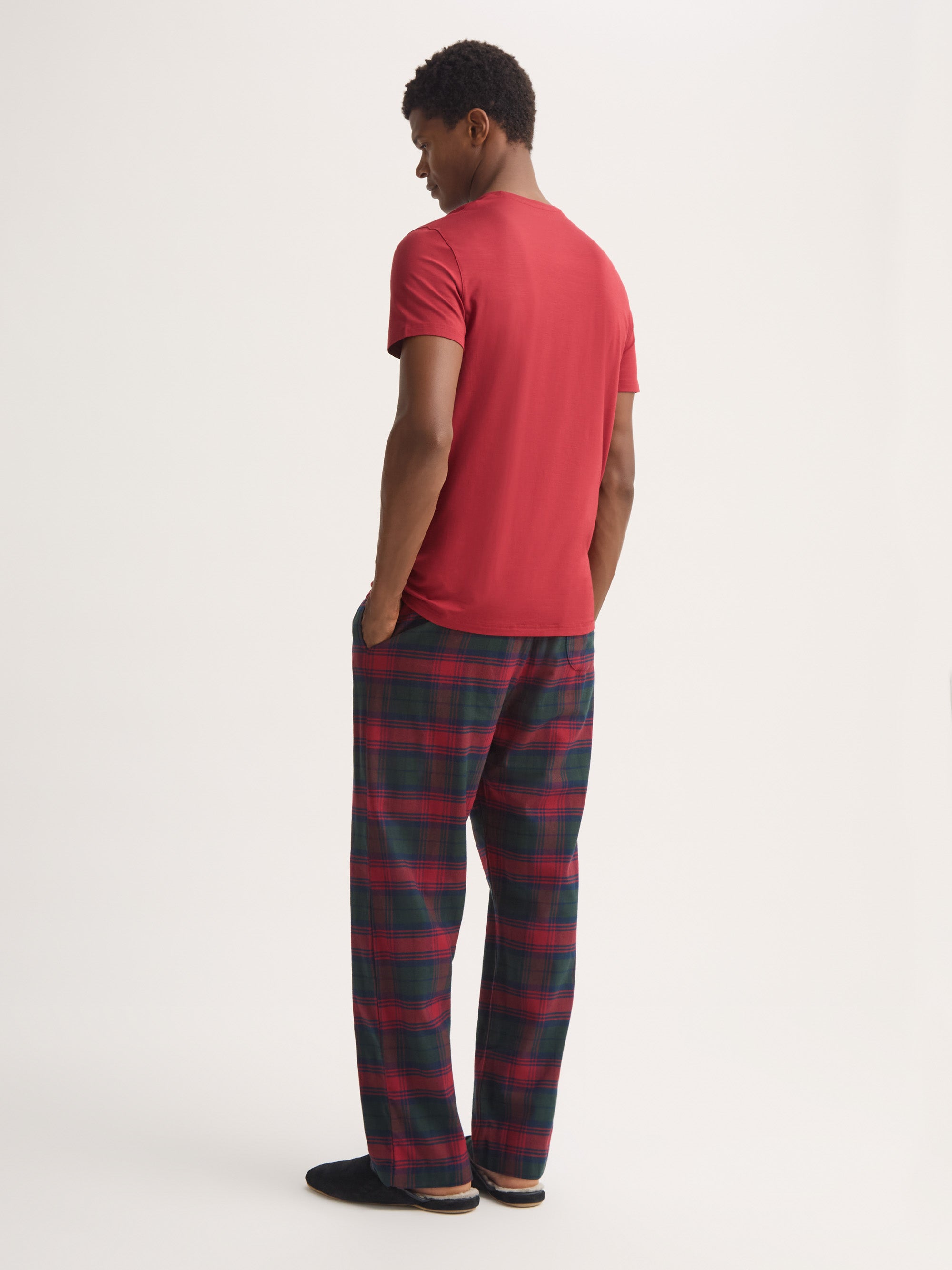 Men's Lounge Trousers Kelburn Brushed Cotton Burgundy Red & Green Check