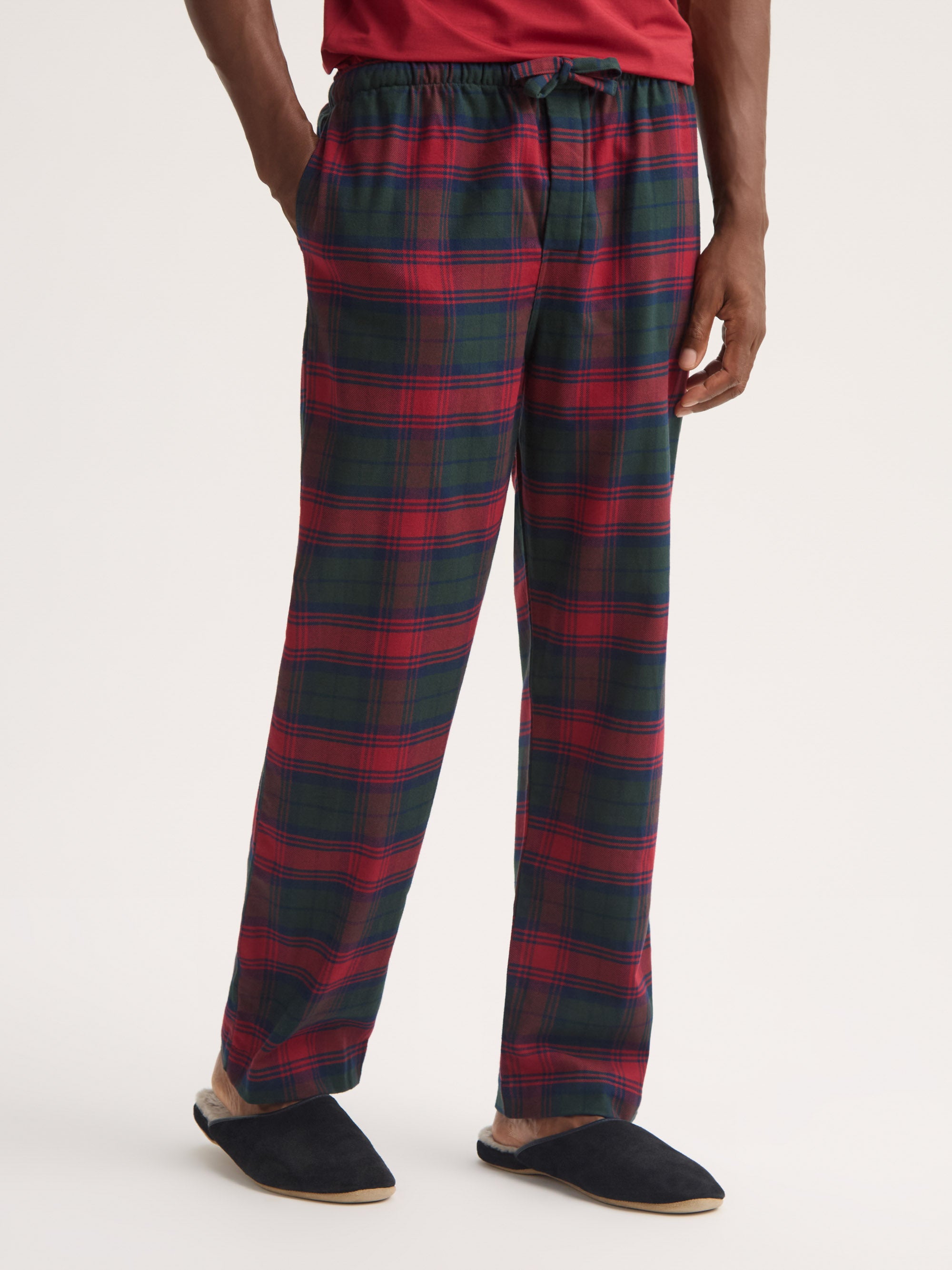 Men's Lounge Trousers Kelburn Brushed Cotton Burgundy Red & Green Check