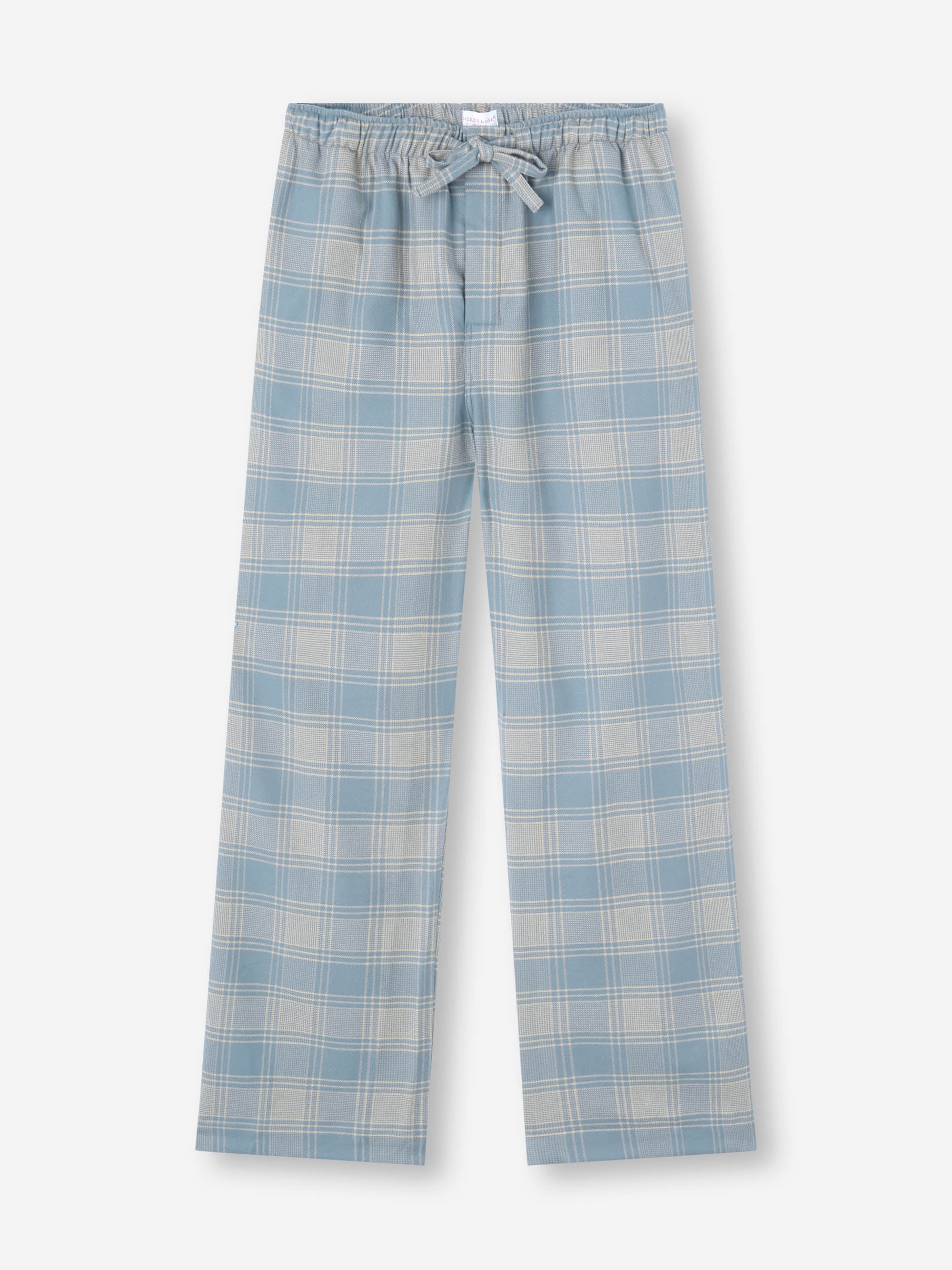 Men's Lounge Trousers Kelburn Brushed Cotton Storm Blue & Ecru Check