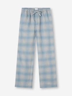 Men's Lounge Trousers Kelburn Brushed Cotton Storm Blue & Ecru Check
