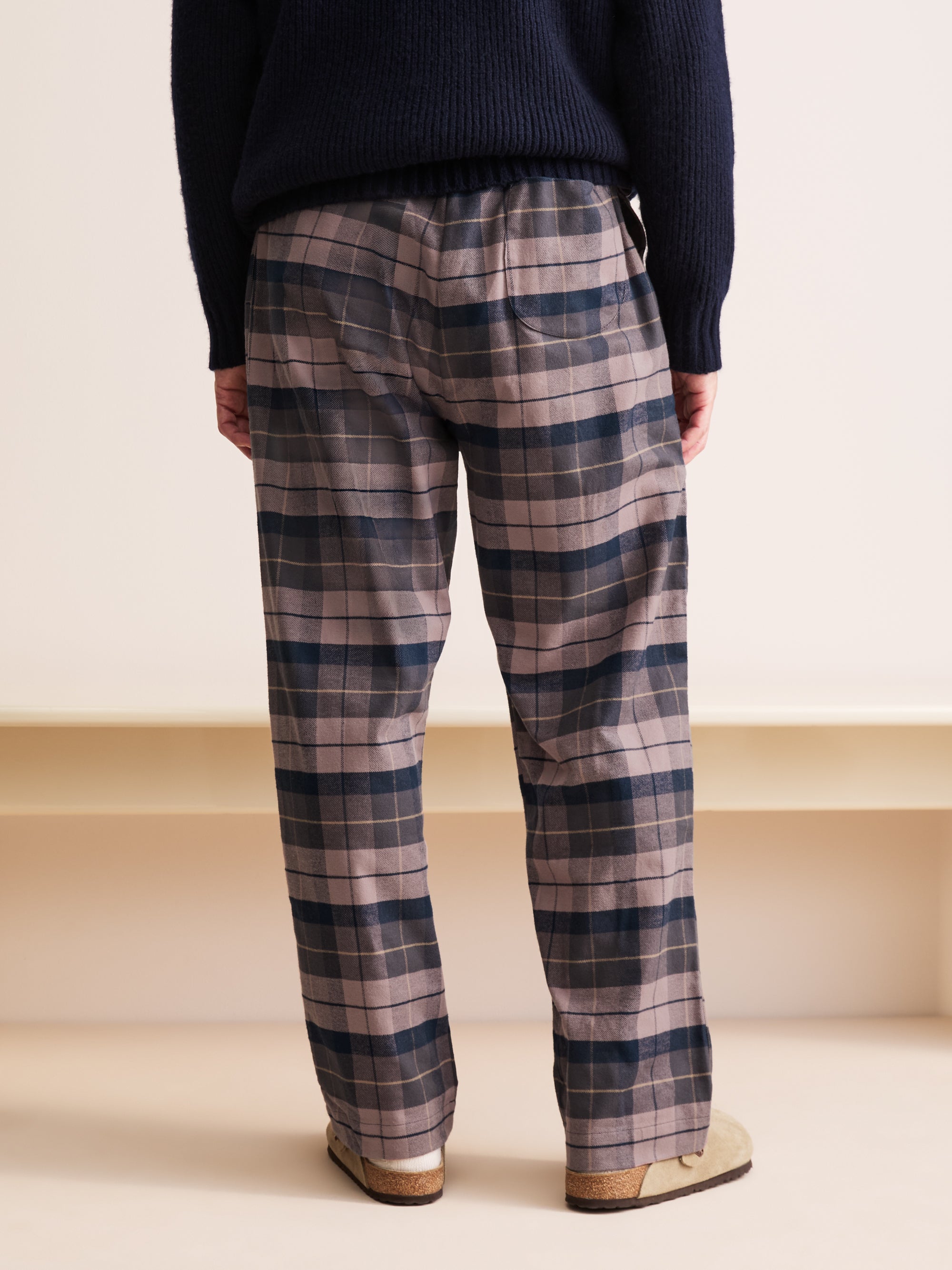 Kelburn Brushed Cotton Lounge Pants Navy & Dusty Pink Check