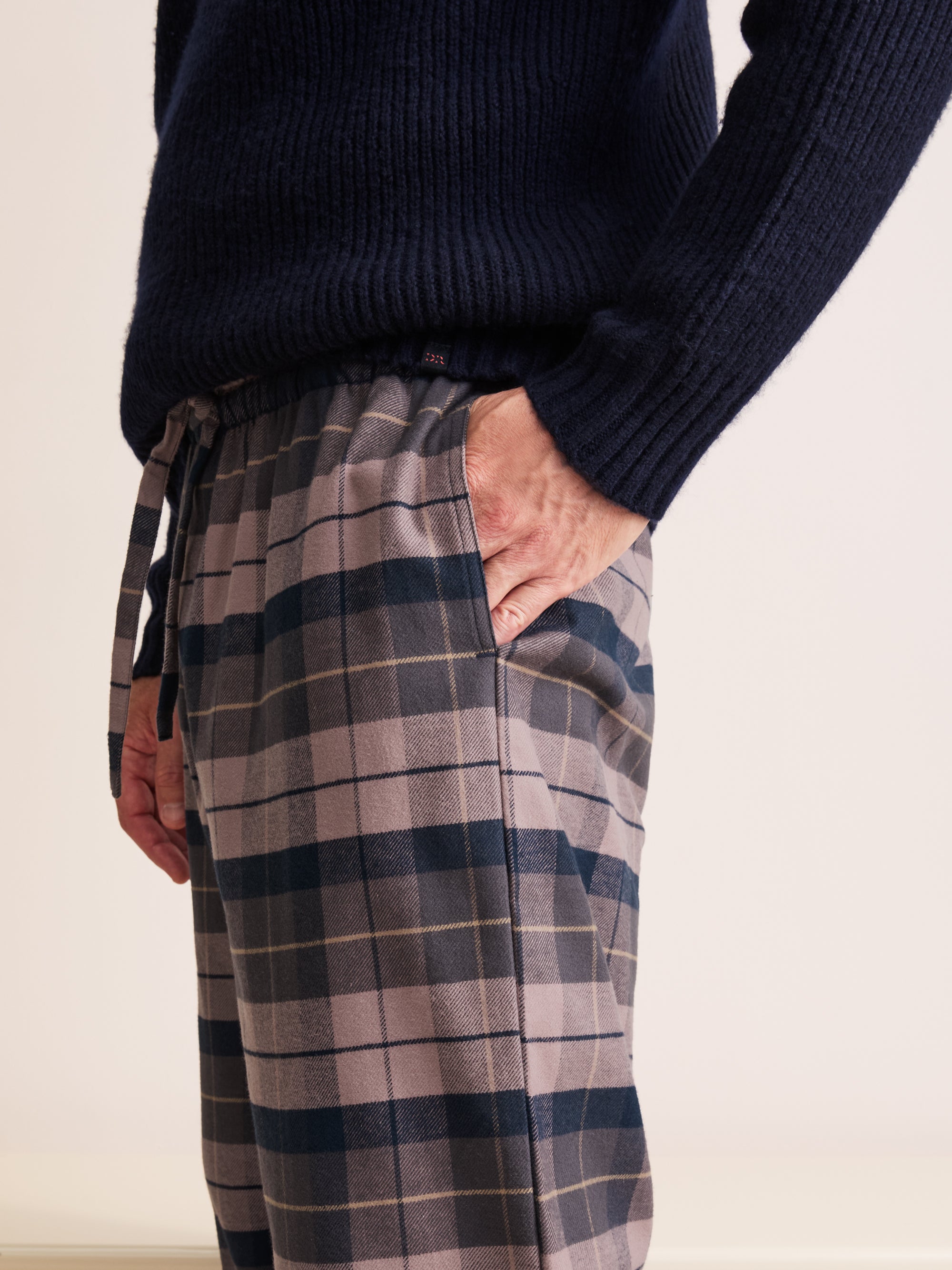 Kelburn Brushed Cotton Lounge Pants Navy & Dusty Pink Check