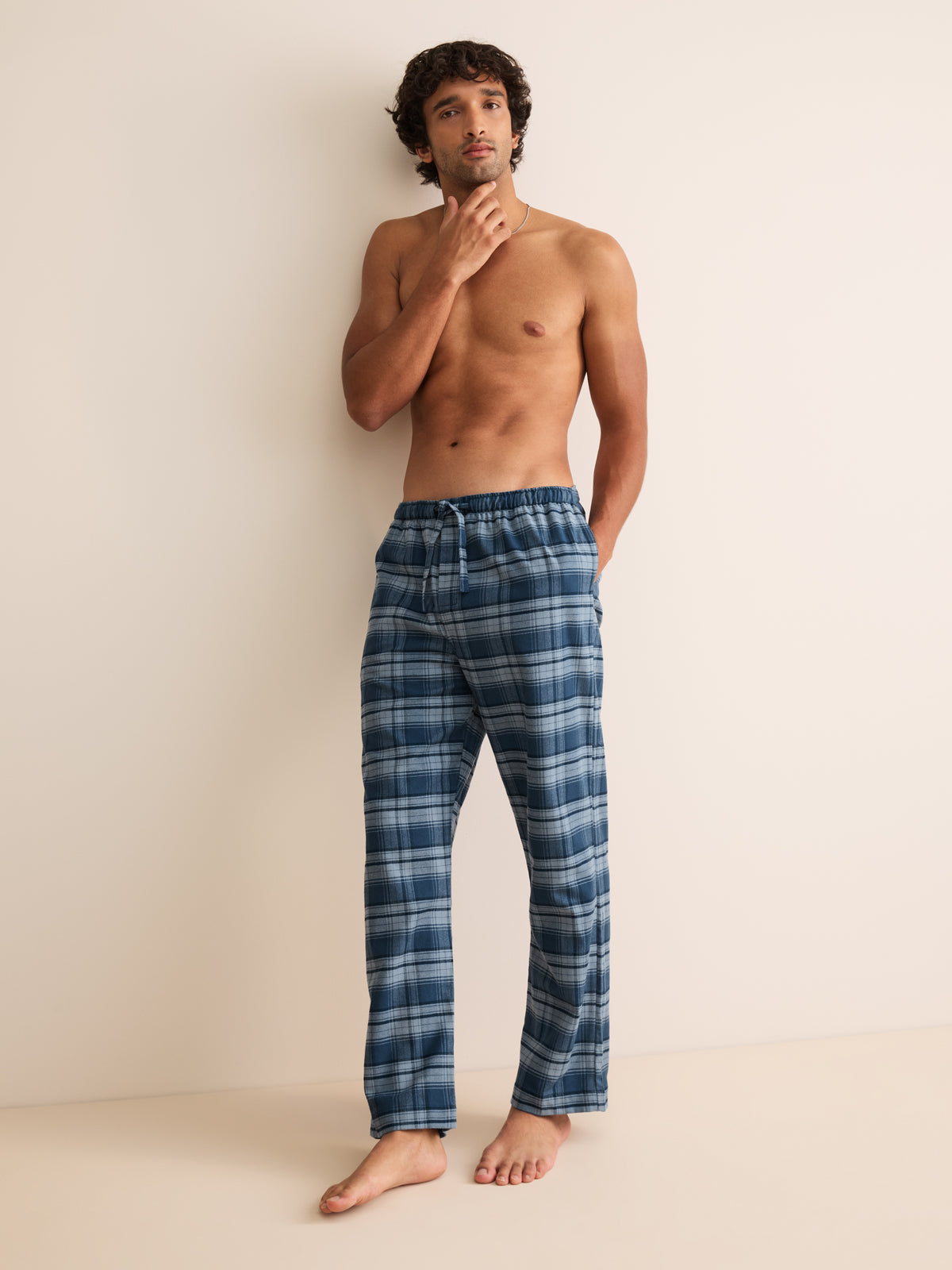 Kelburn Brushed Cotton Lounge Trousers Blue Check