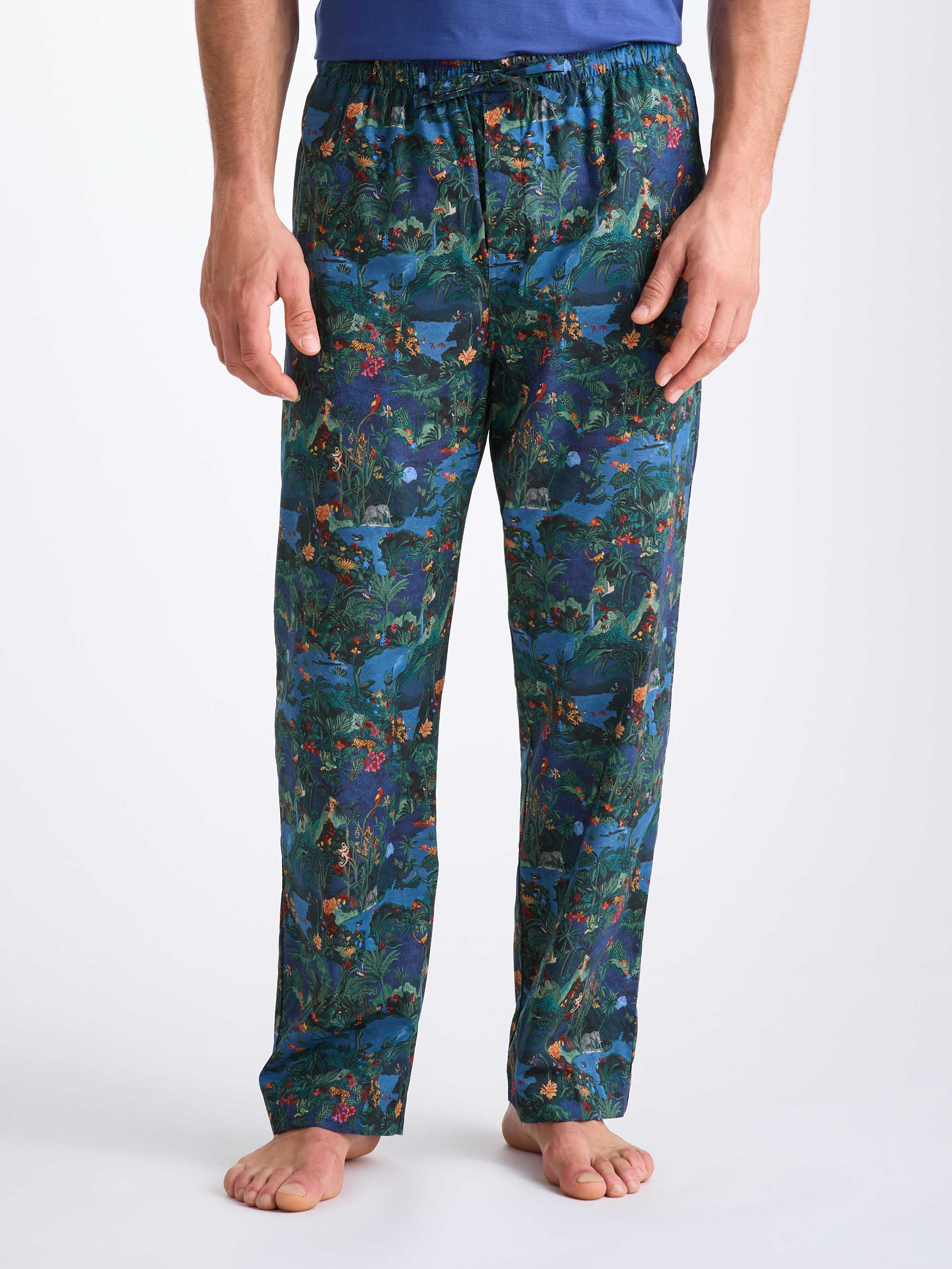 Men's Lounge Pants Cotton Batiste Multi Midnight Jungle Print