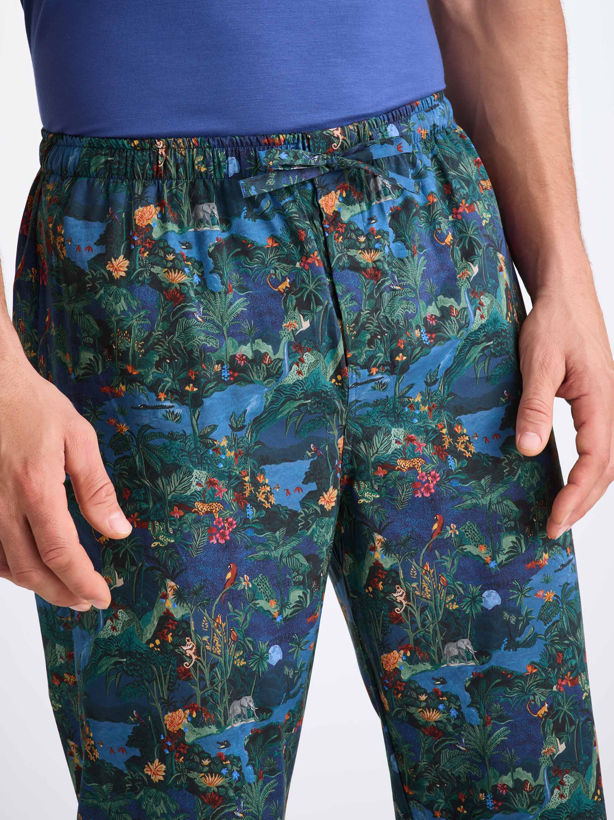 Men's Lounge Pants Cotton Batiste Multi Midnight Jungle Print
