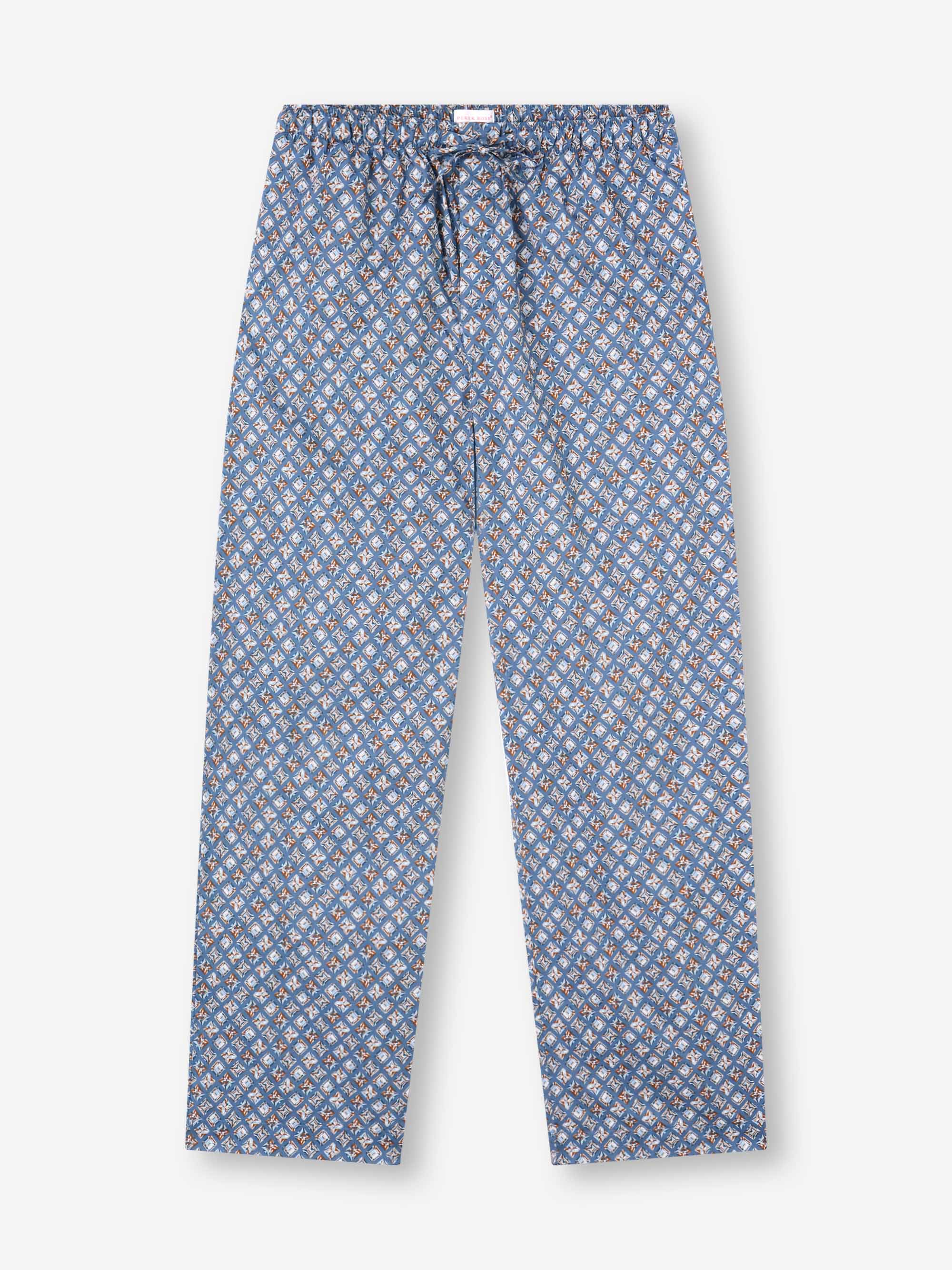 Men's Lounge Trousers Cotton Batiste Blue Multicolour Diamond Print