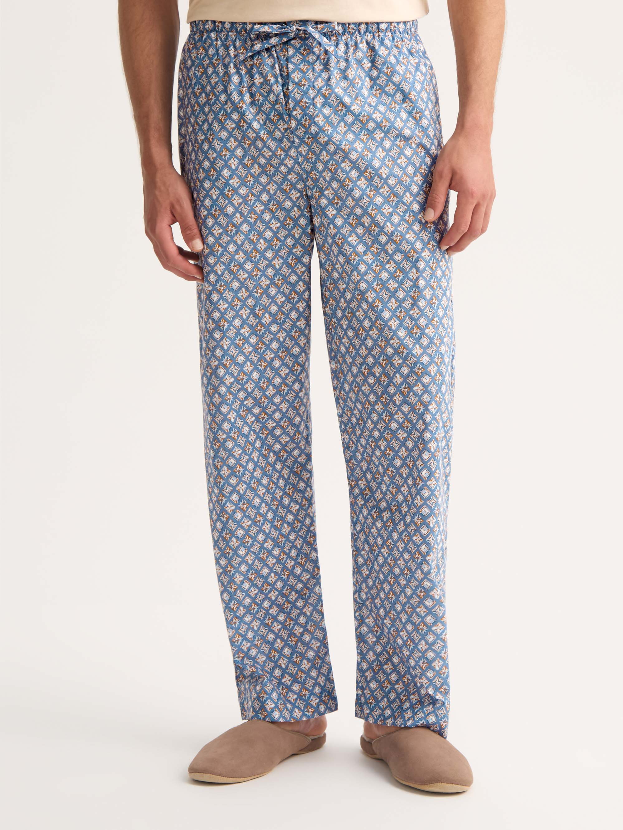 Men's Lounge Trousers Cotton Batiste Blue Multicolour Diamond Print