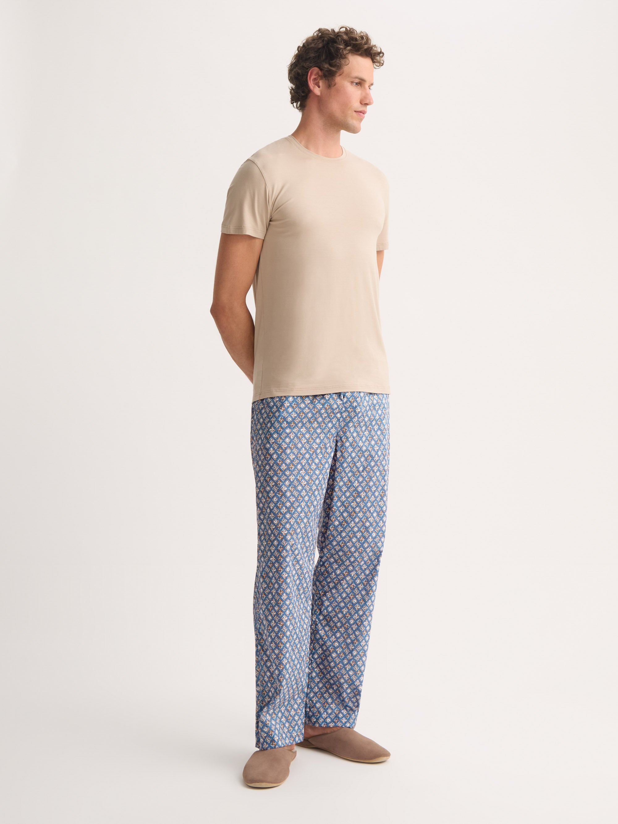Men's Lounge Trousers Cotton Batiste Blue Multicolour Diamond Print