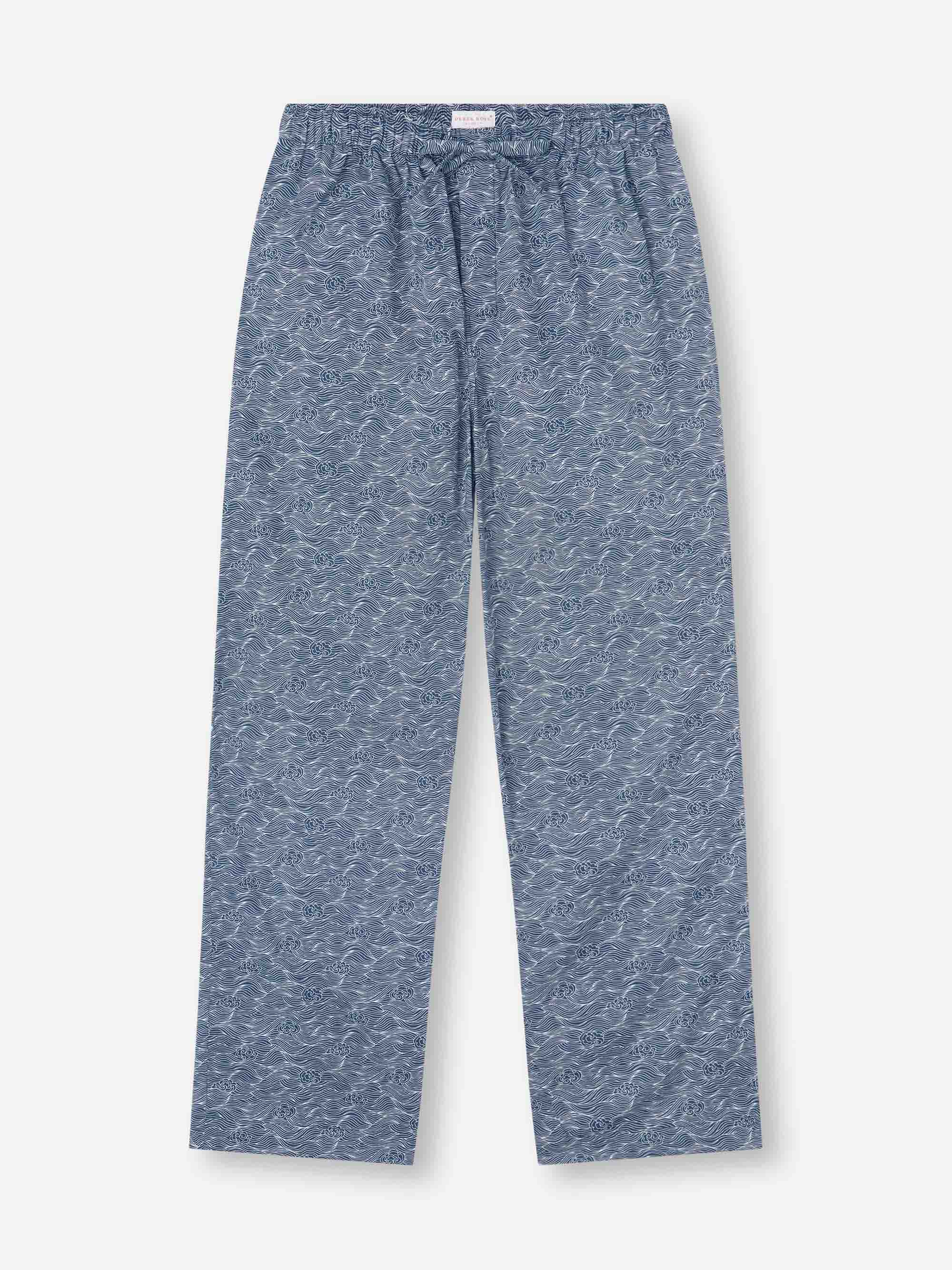 Men's Lounge Trousers Cotton Batiste Navy Blue Night Sky Print