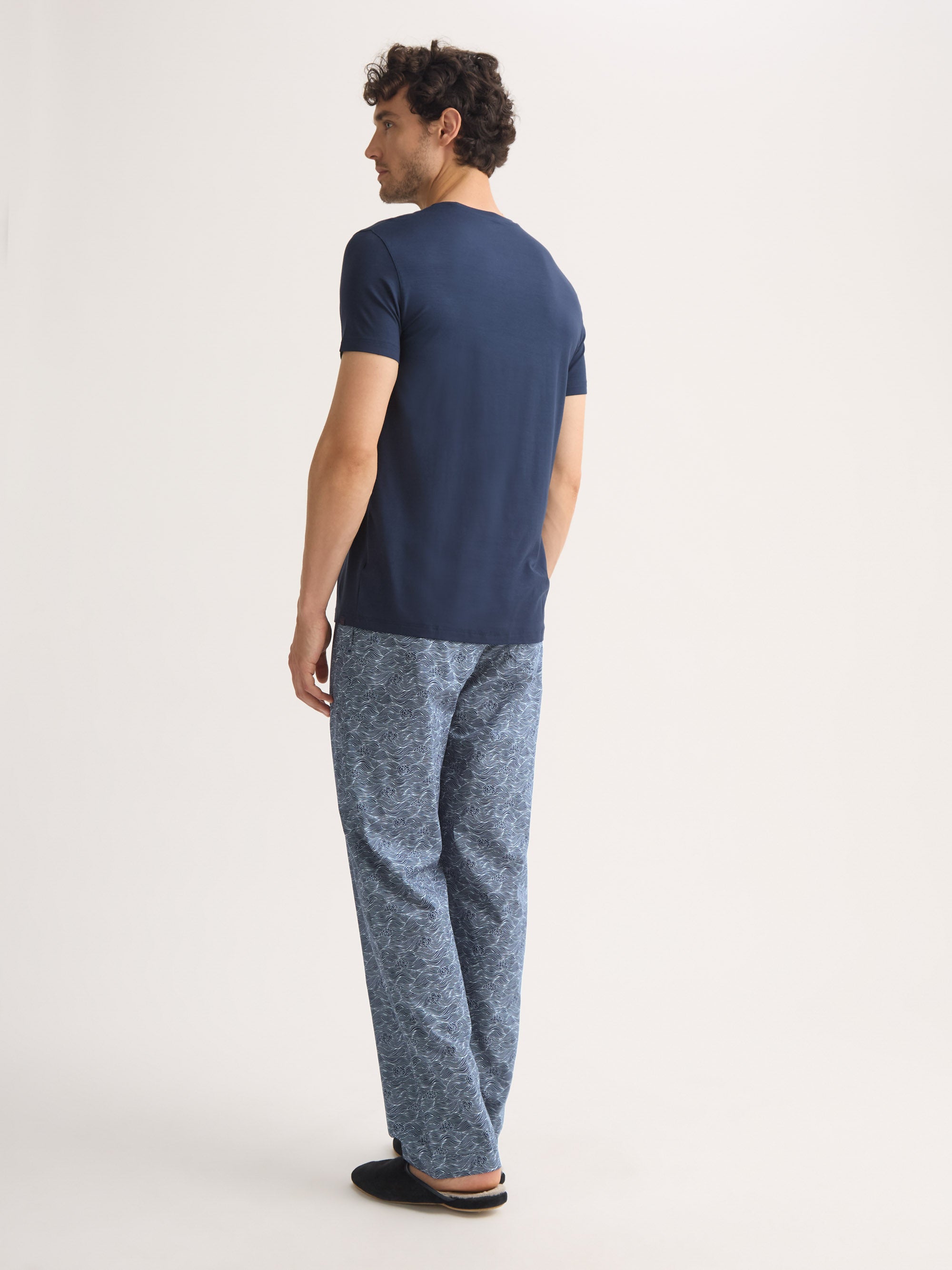 Men's Lounge Trousers Cotton Batiste Navy Blue Night Sky Print