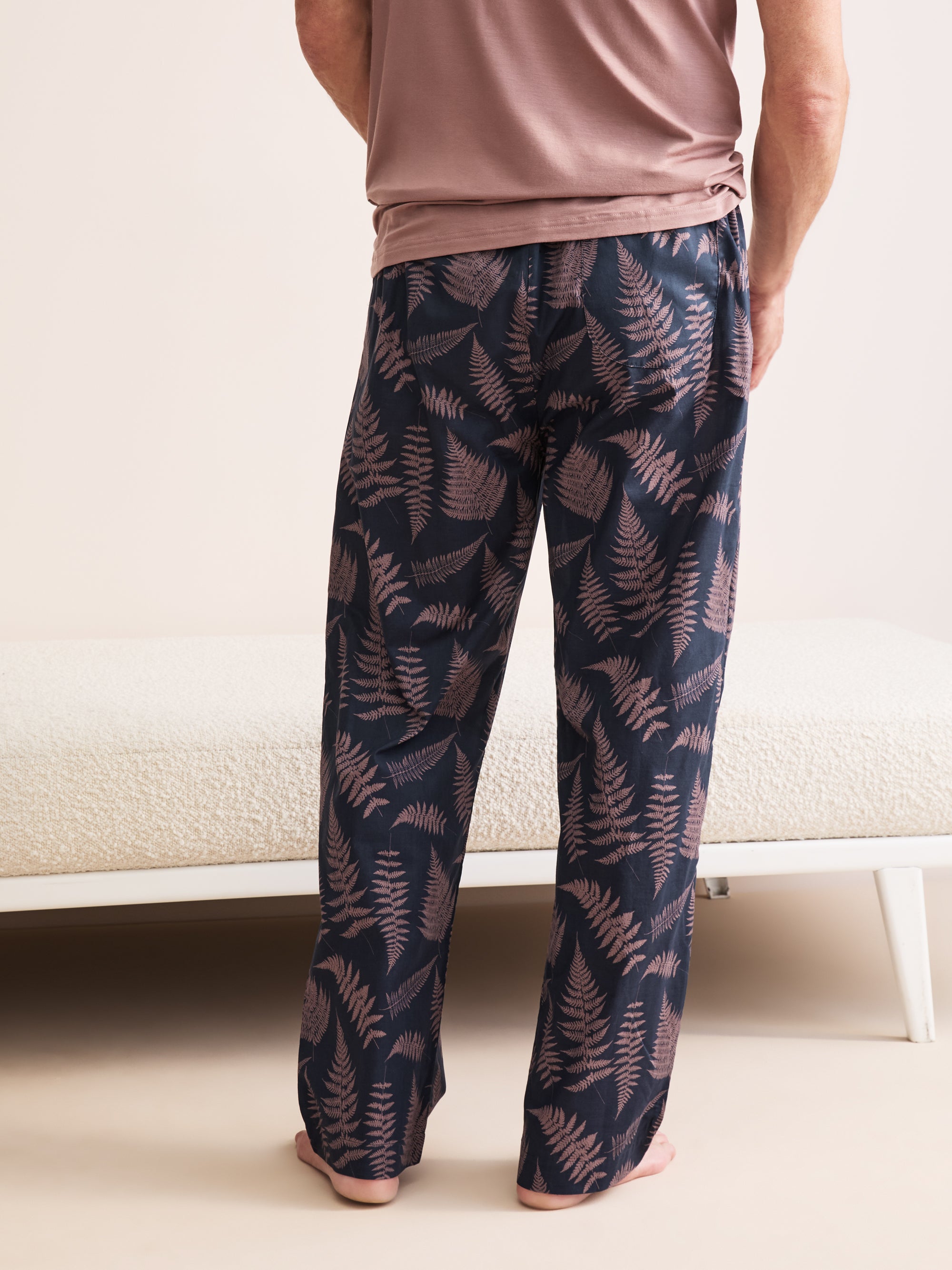 Ledbury Cotton Batiste Lounge Pants Navy & Pink Fern
