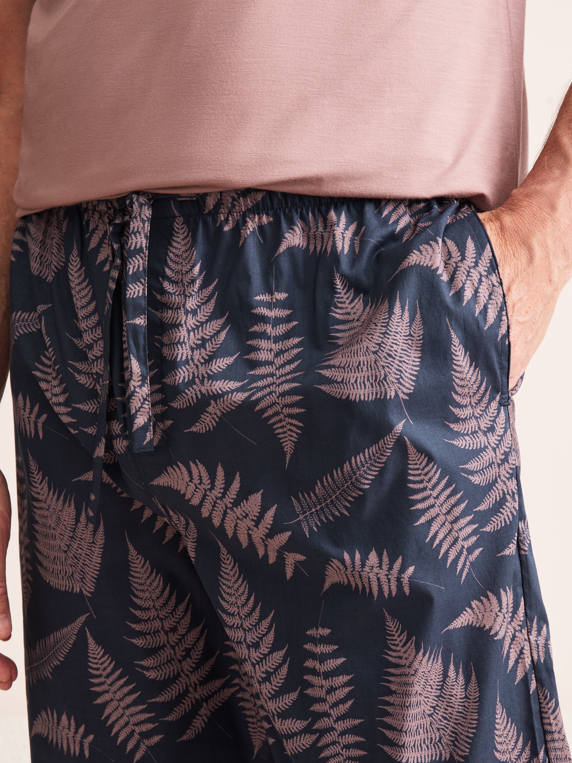 Ledbury Cotton Batiste Lounge Pants Navy & Pink Fern