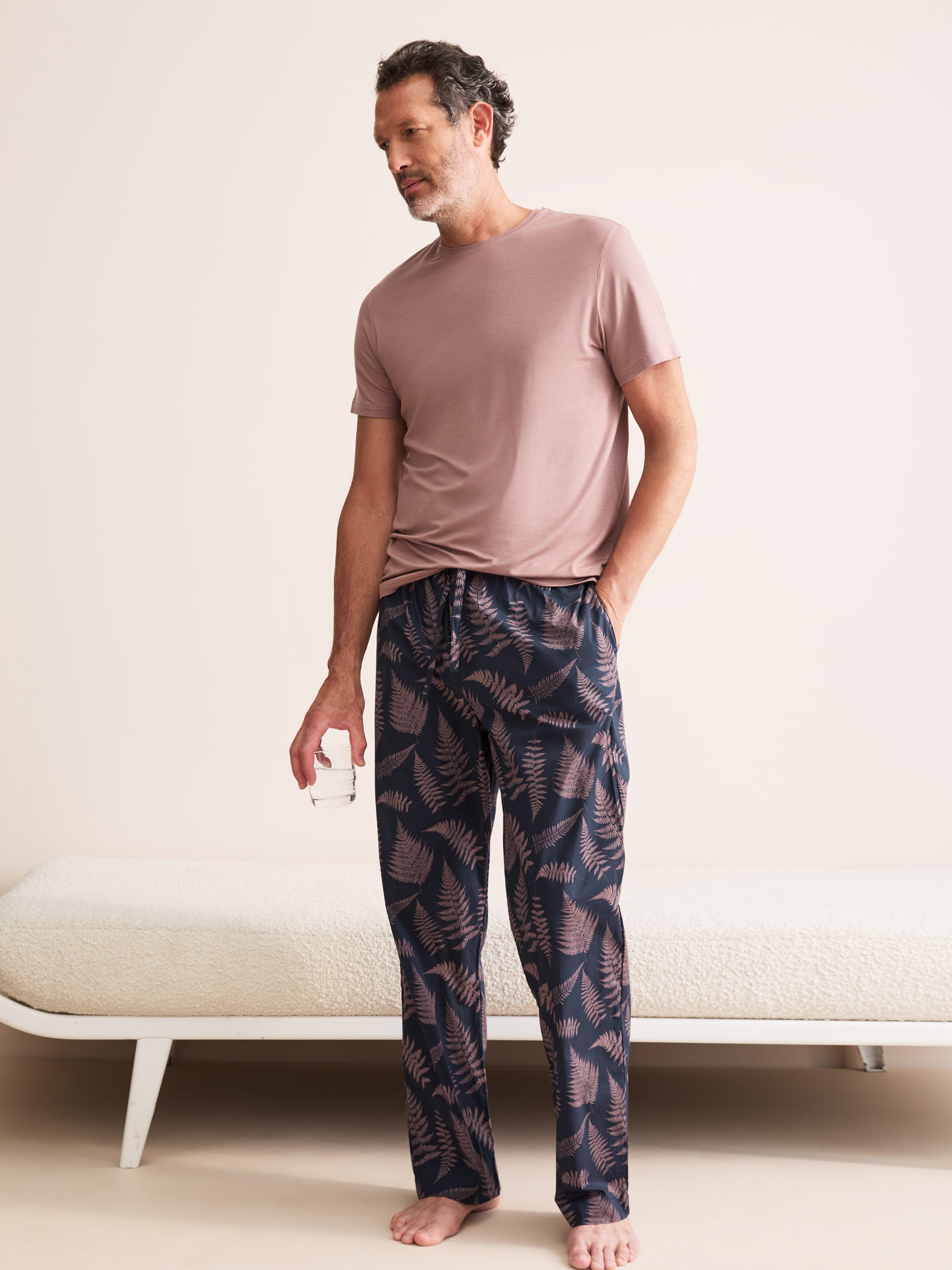 Ledbury Cotton Batiste Lounge Pants Navy & Pink Fern