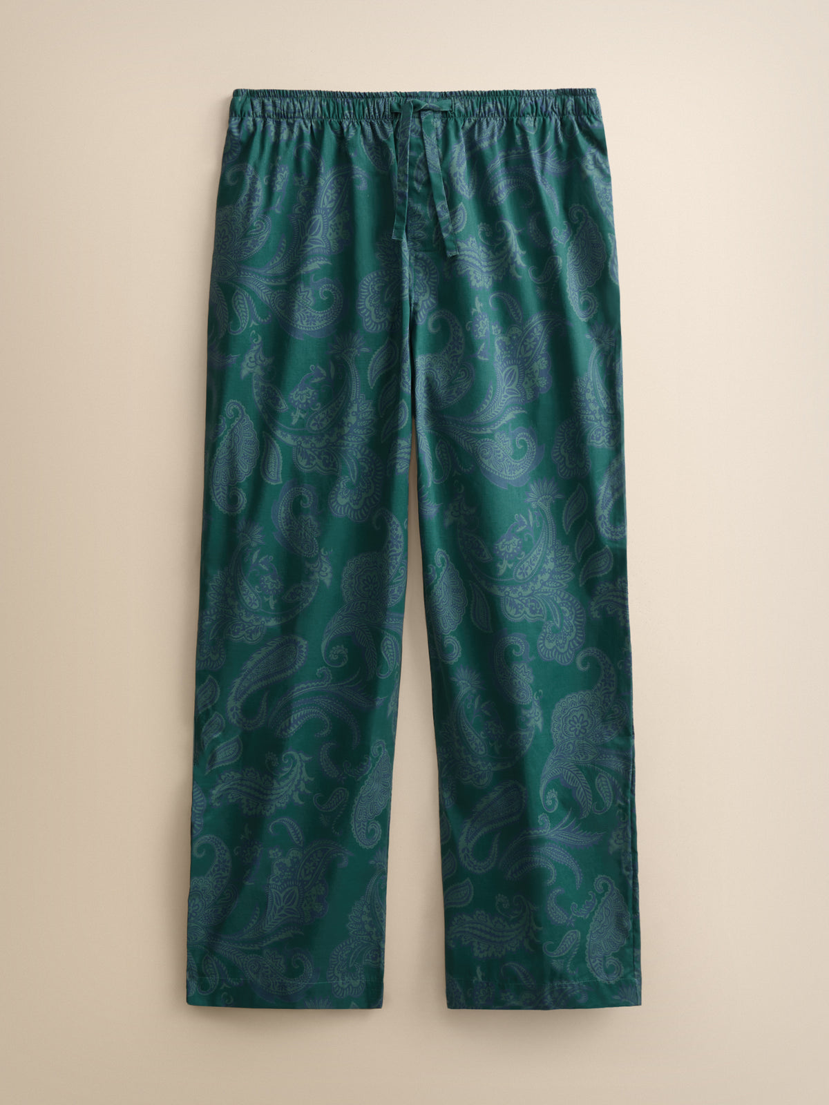 Ledbury Cotton Batiste Lounge Trousers Muted Teal & Navy Paisley