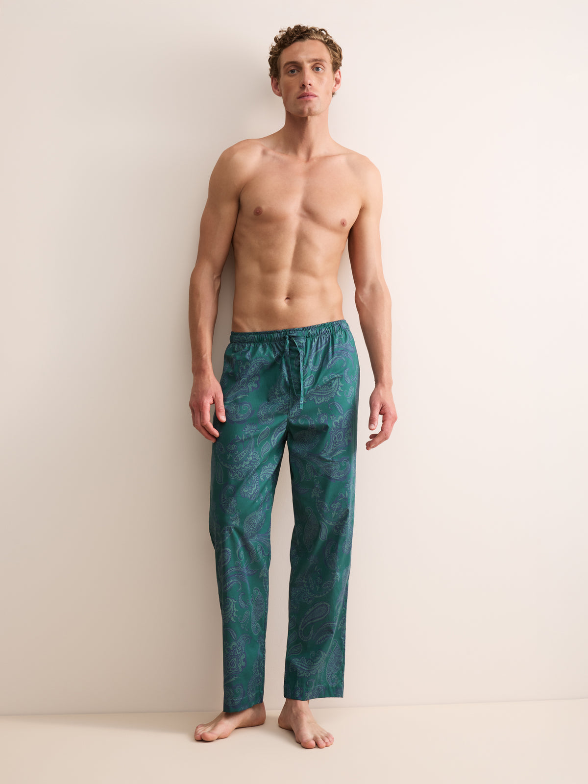 Ledbury Cotton Batiste Lounge Trousers Muted Teal & Navy Paisley