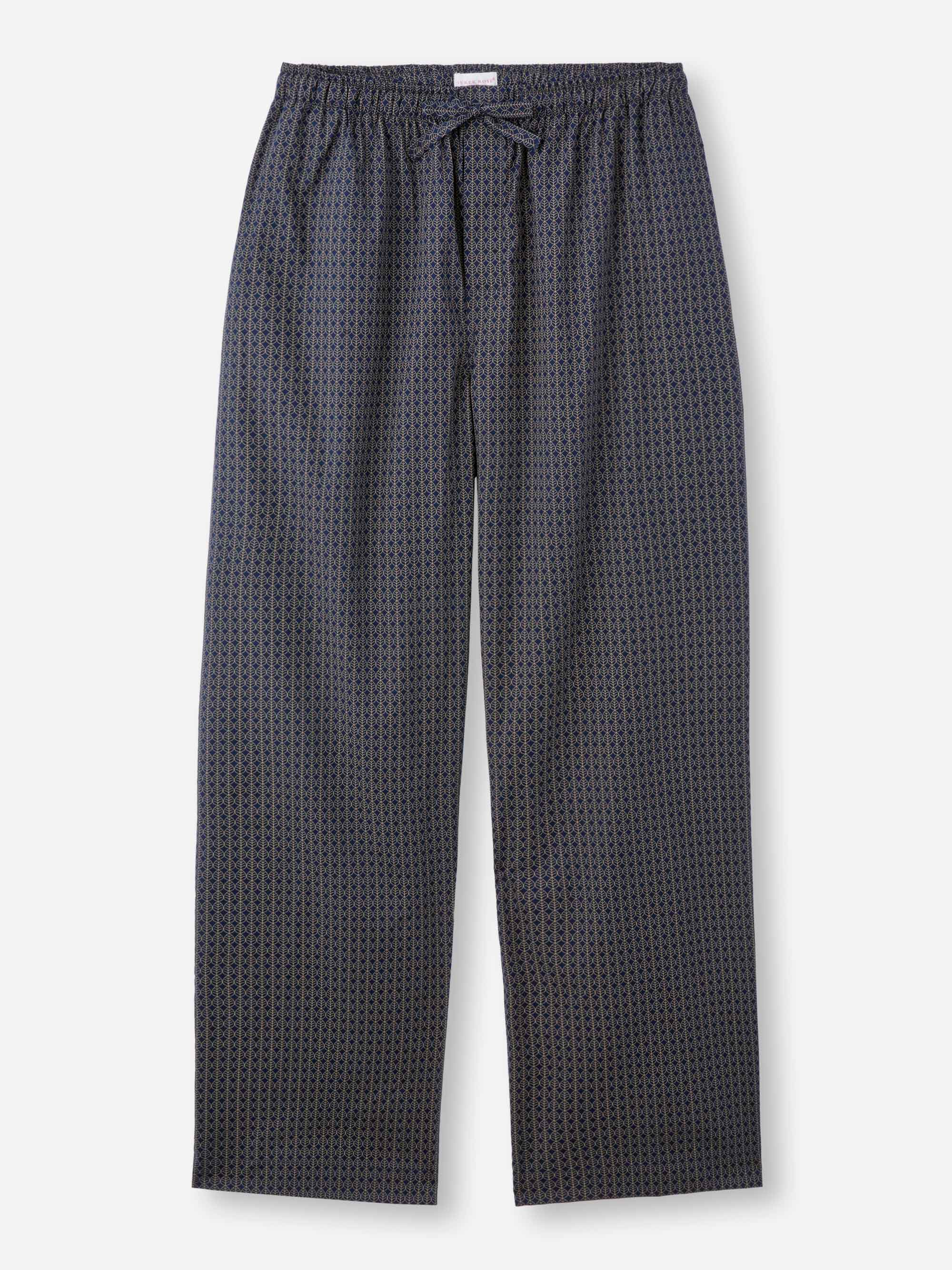 Men's Lounge Pants Cotton Batiste Navy Jungle Leaf Print