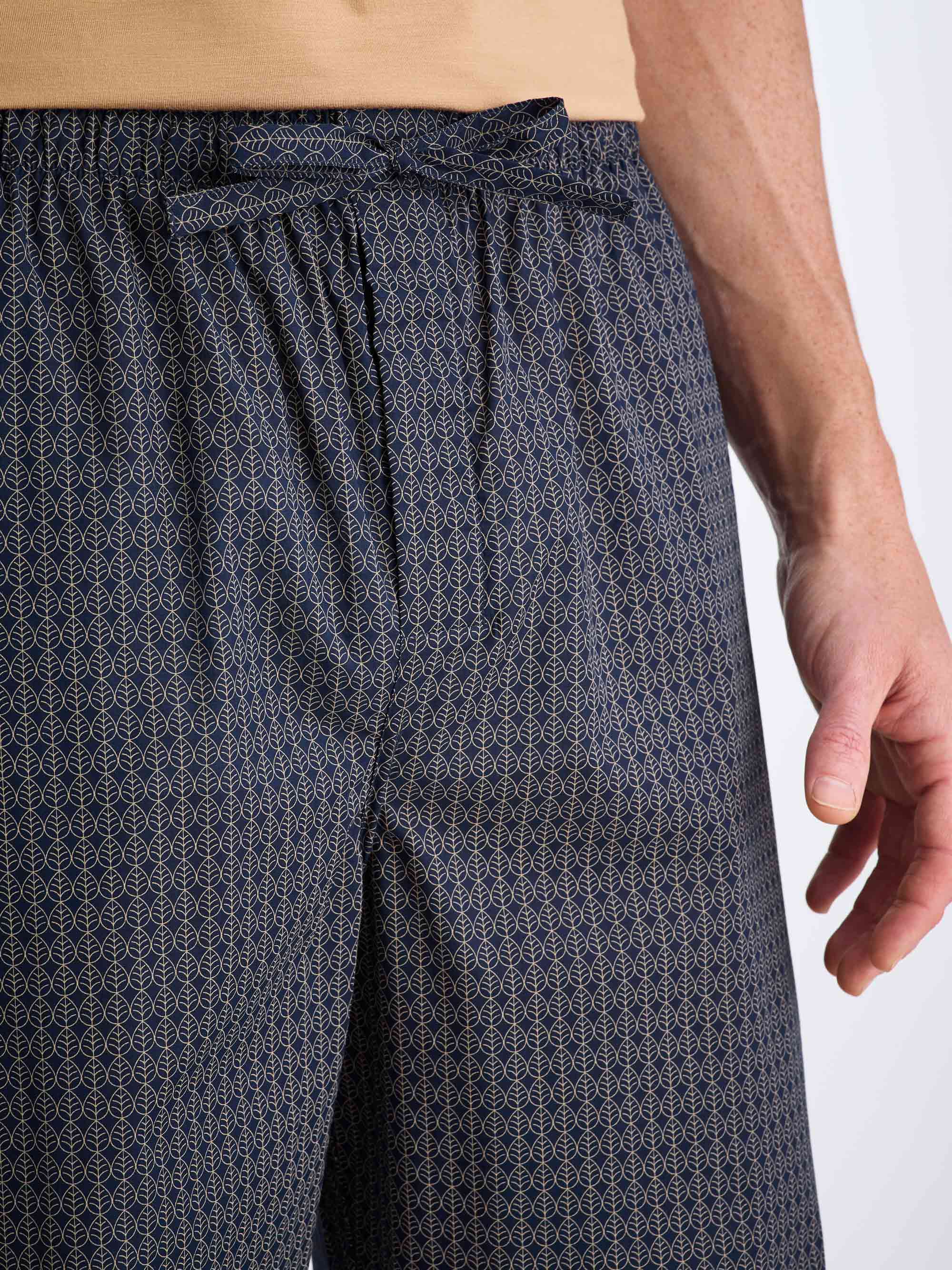 Men's Lounge Pants Cotton Batiste Navy Jungle Leaf Print