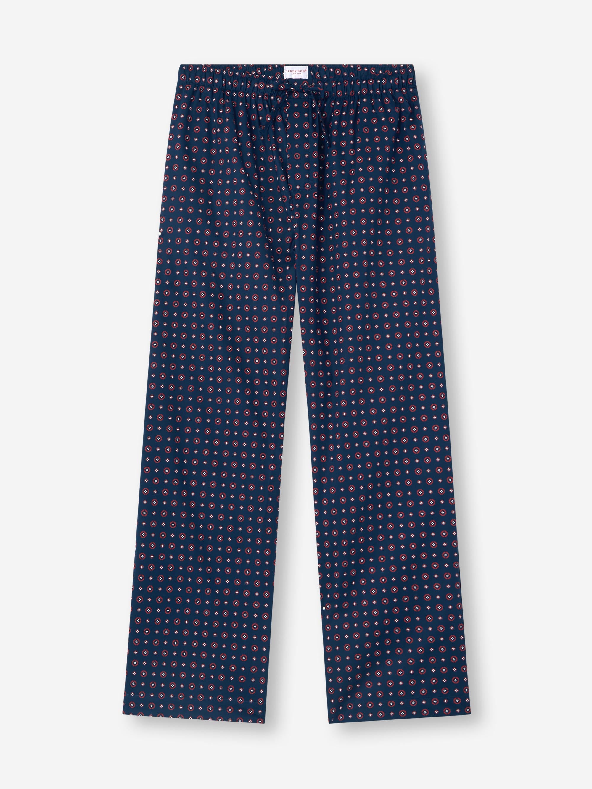 Men's Lounge Trousers Cotton Batiste Navy Blue Rose Motif
