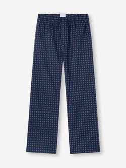 Men's Lounge Trousers Cotton Batiste Navy Blue Rose Motif