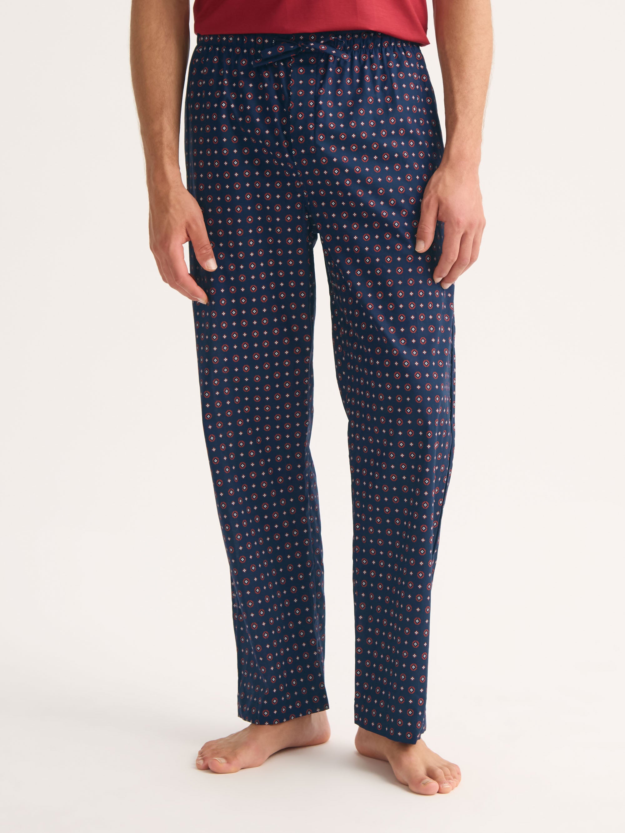 Men's Lounge Trousers Cotton Batiste Navy Blue Rose Motif