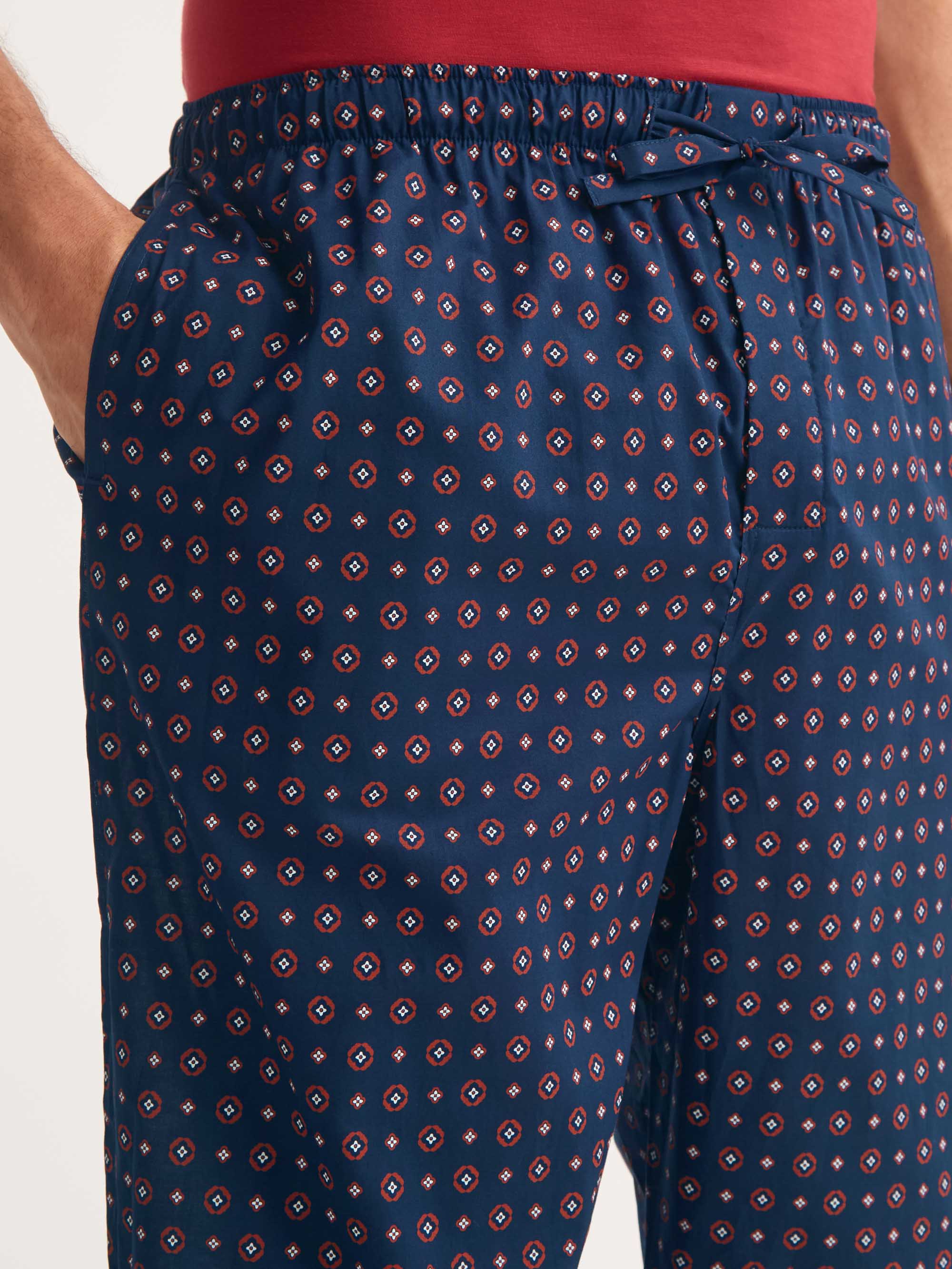 Men's Lounge Trousers Cotton Batiste Navy Blue Rose Motif