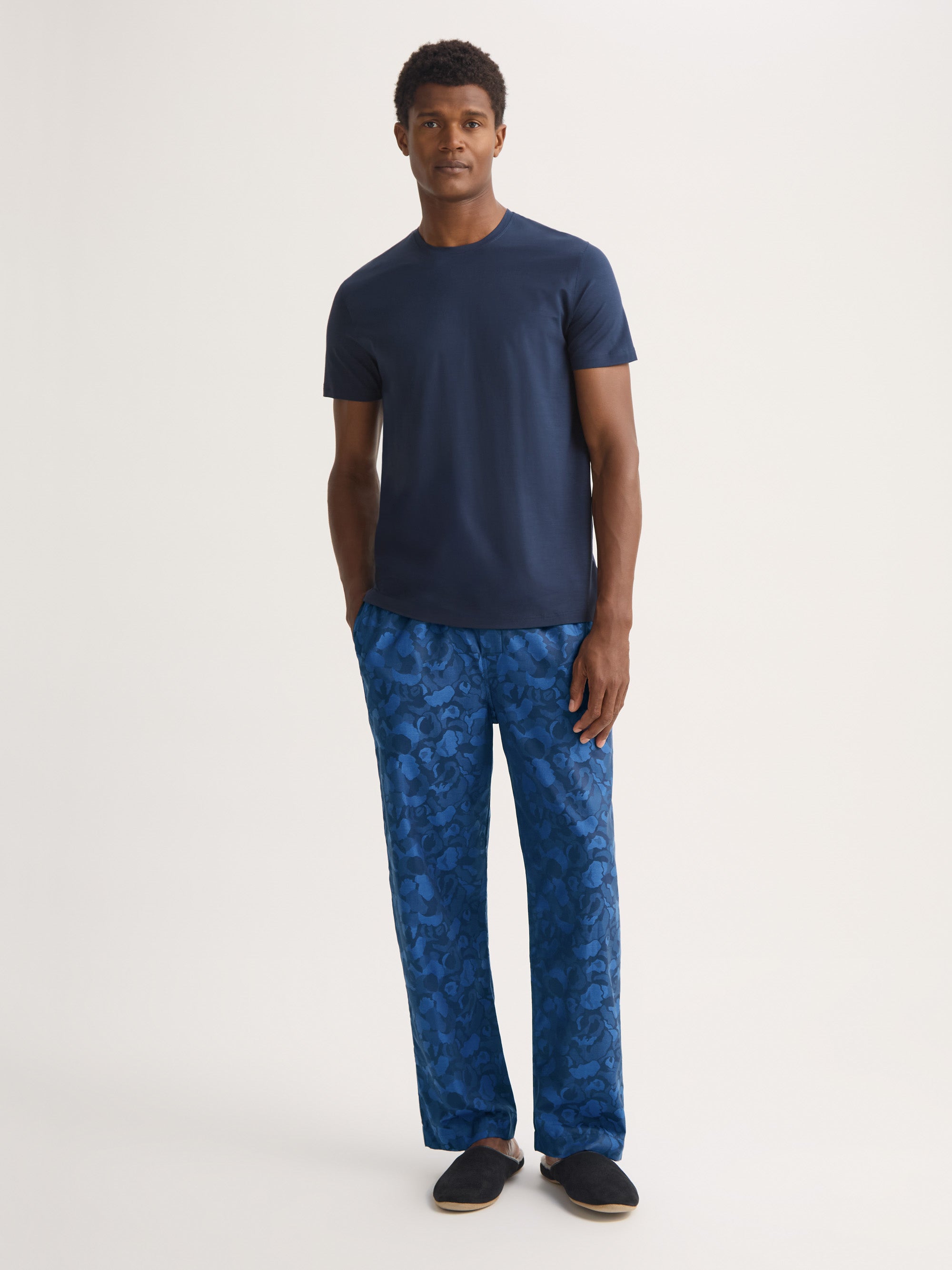 Men's Lounge Trousers Cotton Jacquard Navy Blue Camo Rose Weave