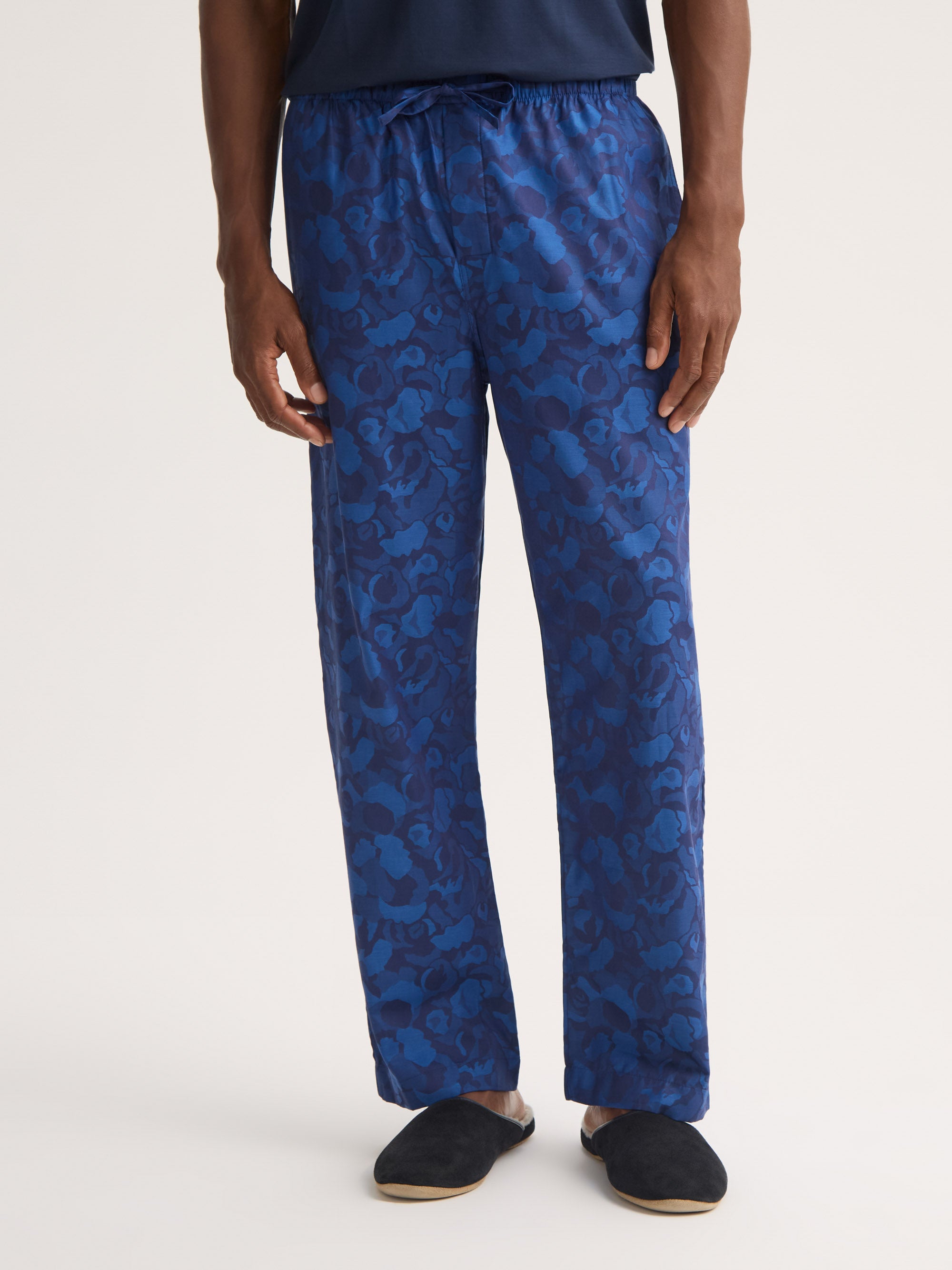 Men's Lounge Trousers Cotton Jacquard Navy Blue Camo Rose Weave