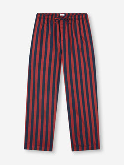 Men's Lounge Trousers Royal Cotton Navy Blue & Red Stripe