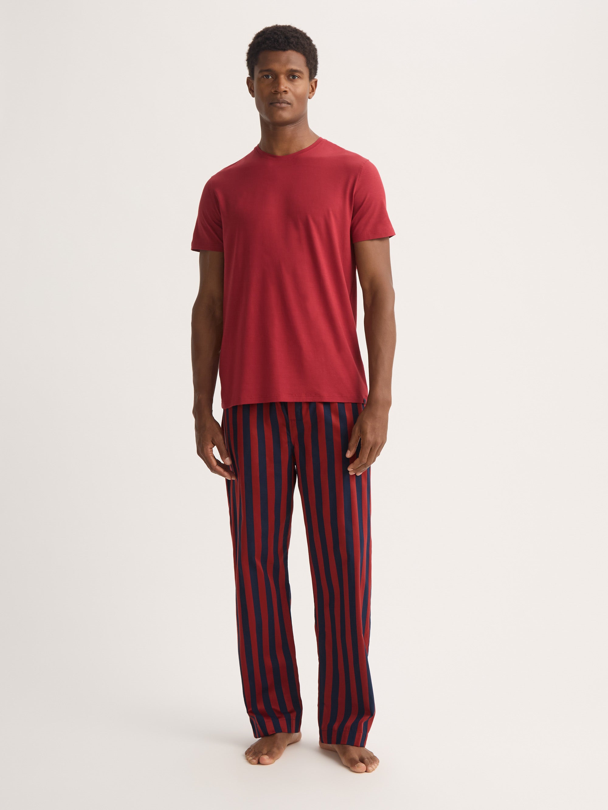 Men's Lounge Trousers Royal Cotton Navy Blue & Red Stripe