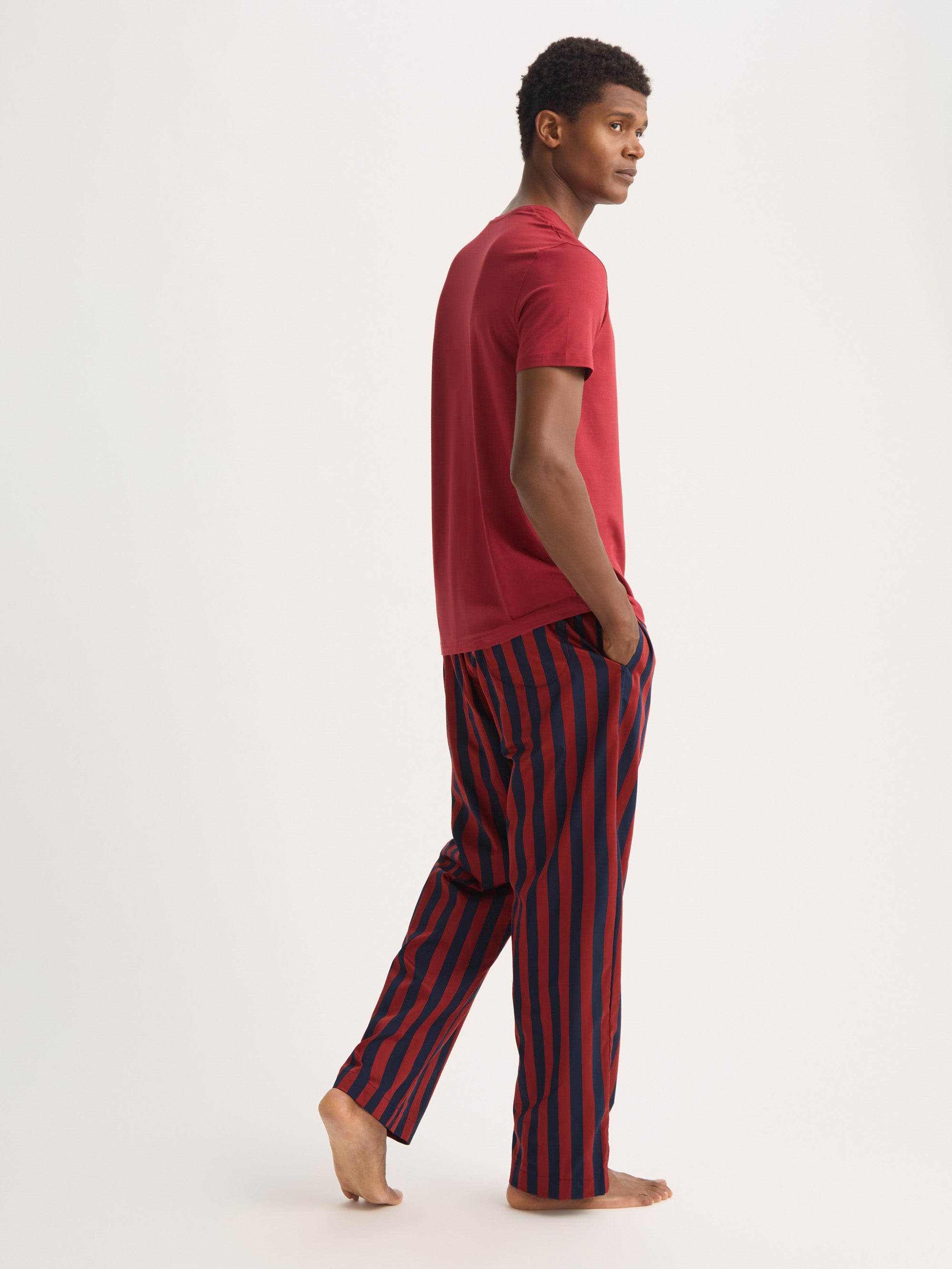 Men's Lounge Trousers Royal Cotton Navy Blue & Red Stripe