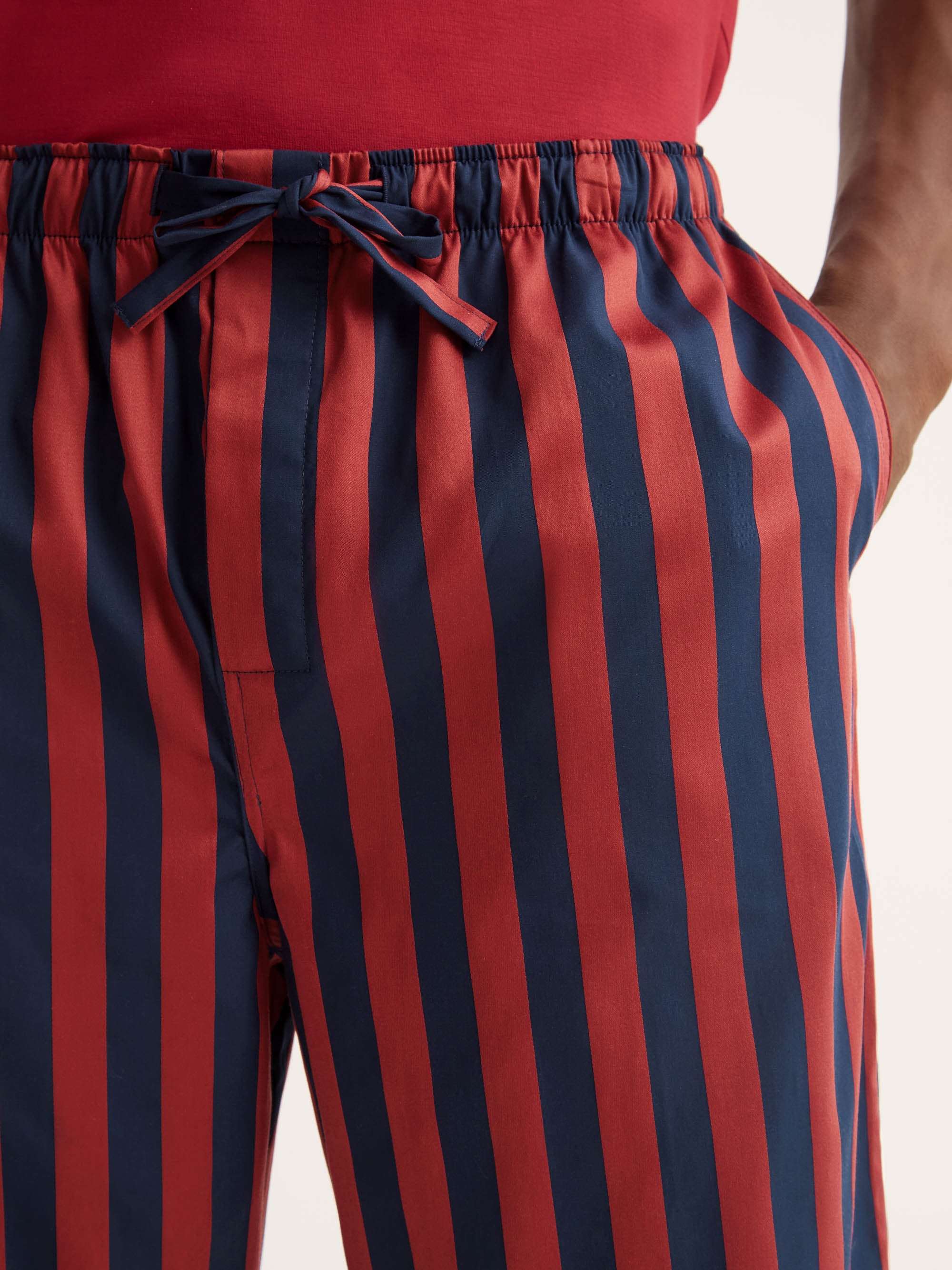 Men's Lounge Trousers Royal Cotton Navy Blue & Red Stripe