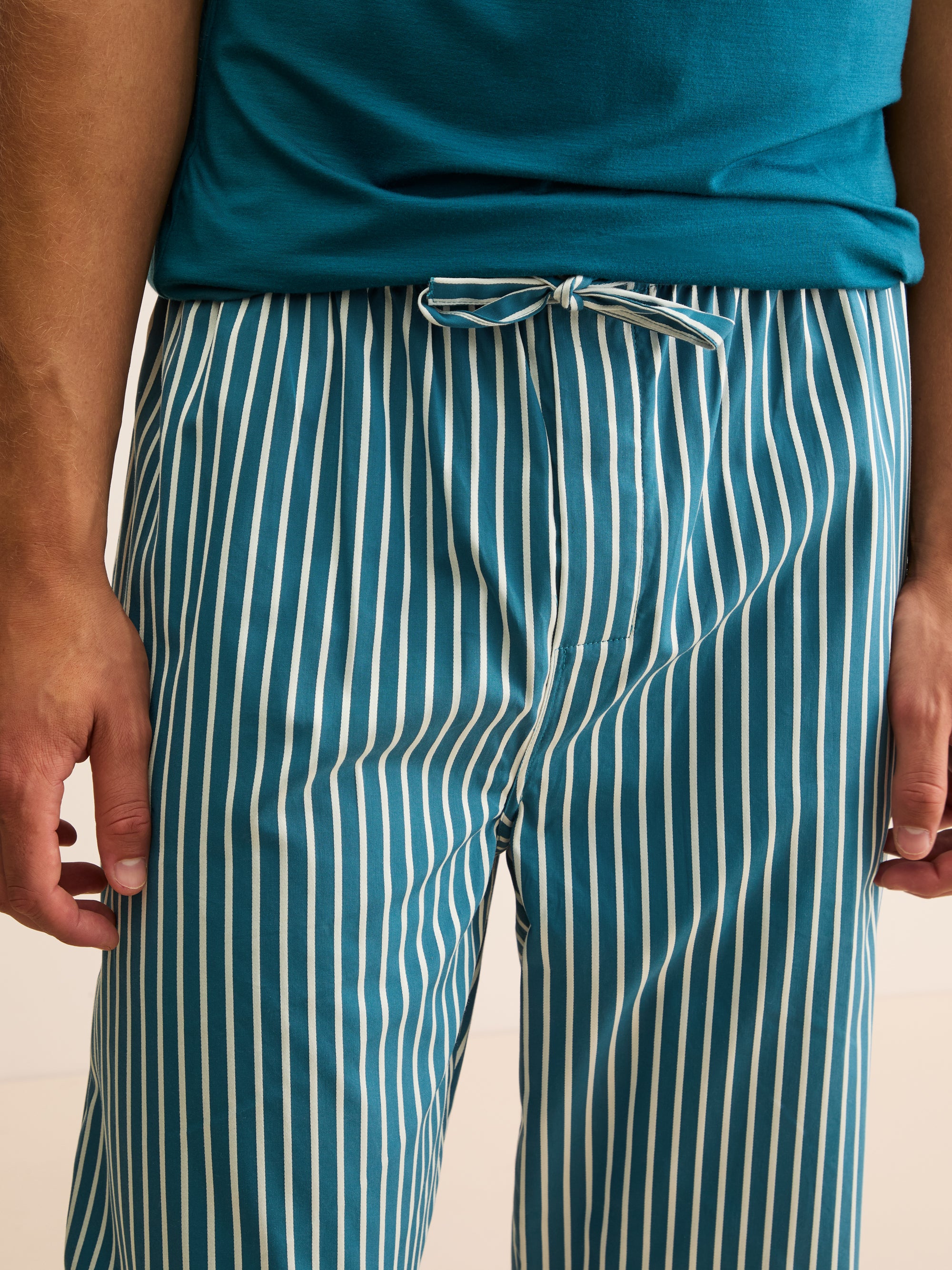 Men's Lounge Trousers Royal Cotton Teal & White Stripe