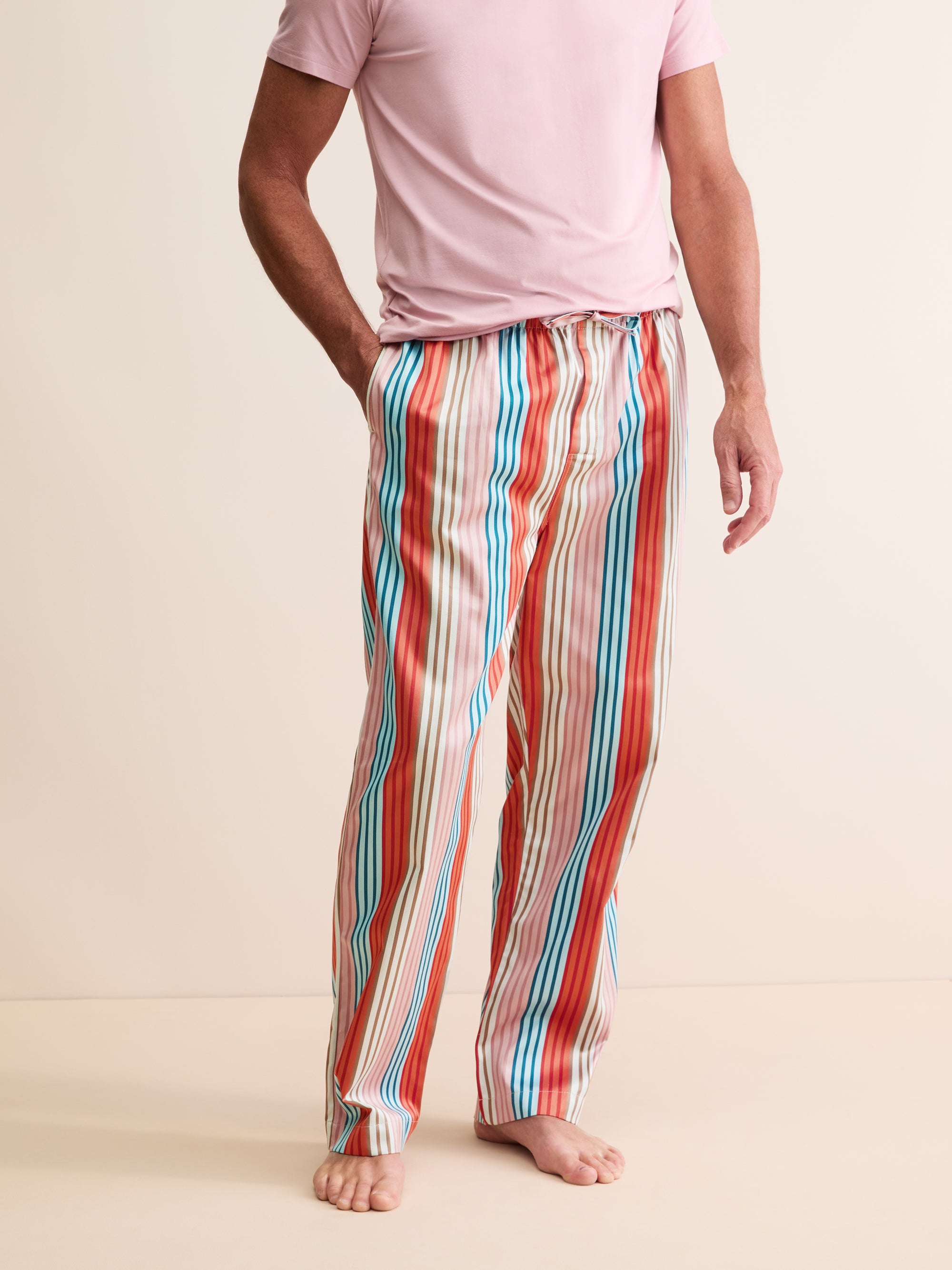 Men's Lounge Trousers Wellington Cotton Satin Multi Stripe