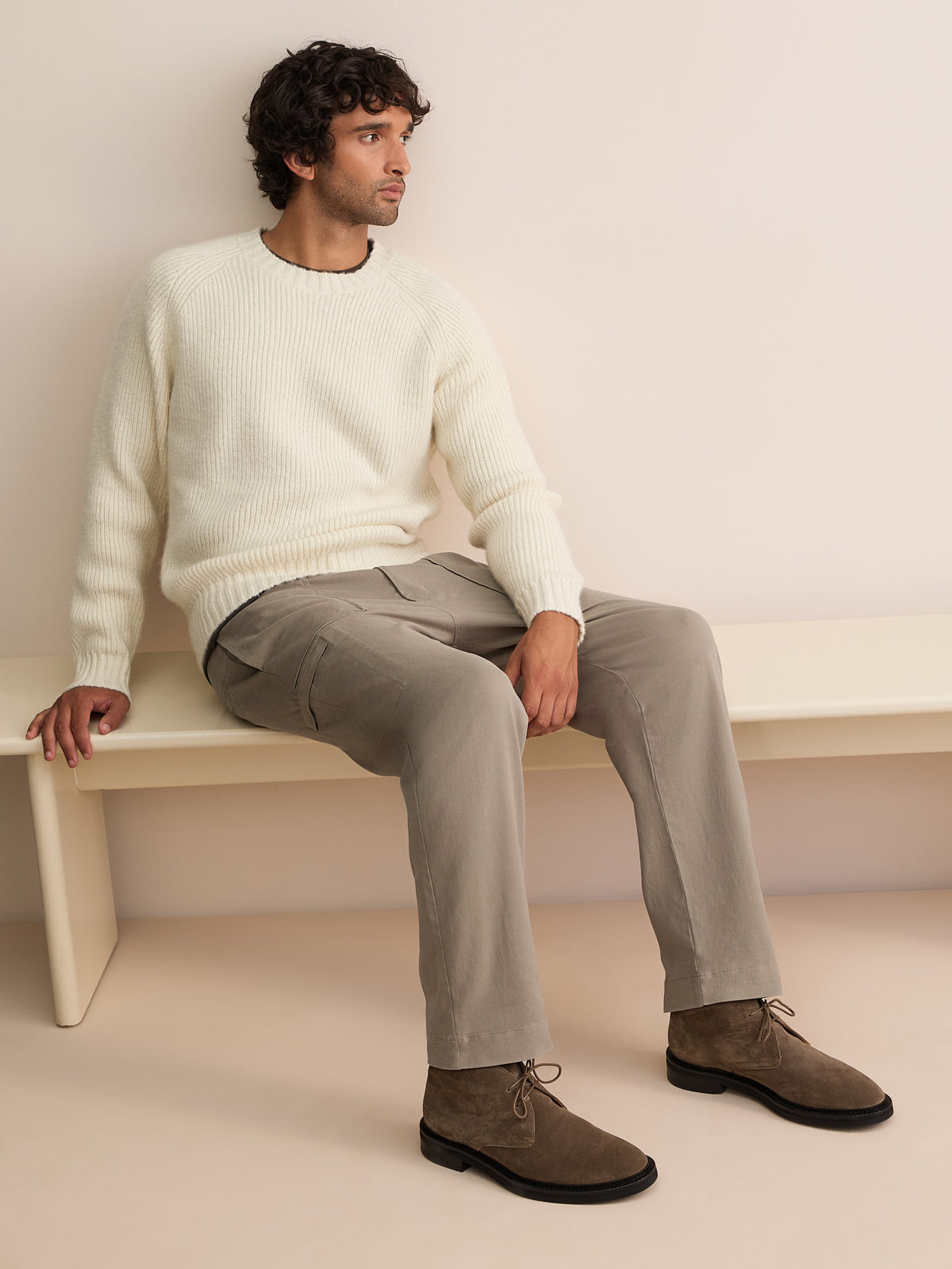 Lucas Cotton Cashmere Cargo Trousers Stone Grey