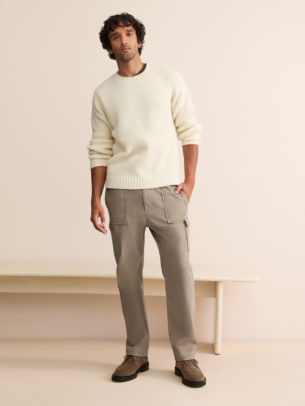 Lucas Cotton Cashmere Cargo Trousers Stone Grey