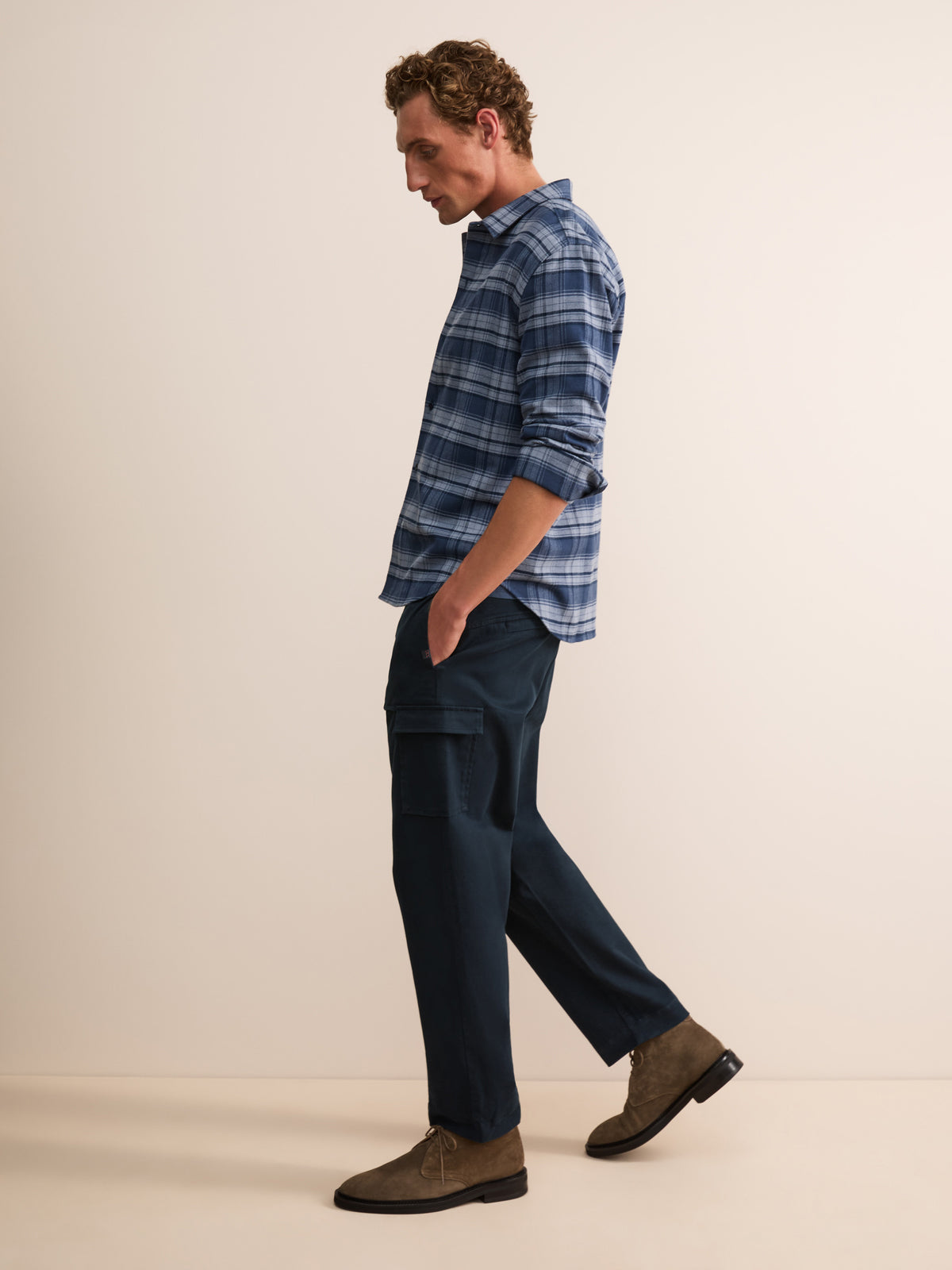 Lucas Cotton Cashmere Cargo Trousers Navy Blue