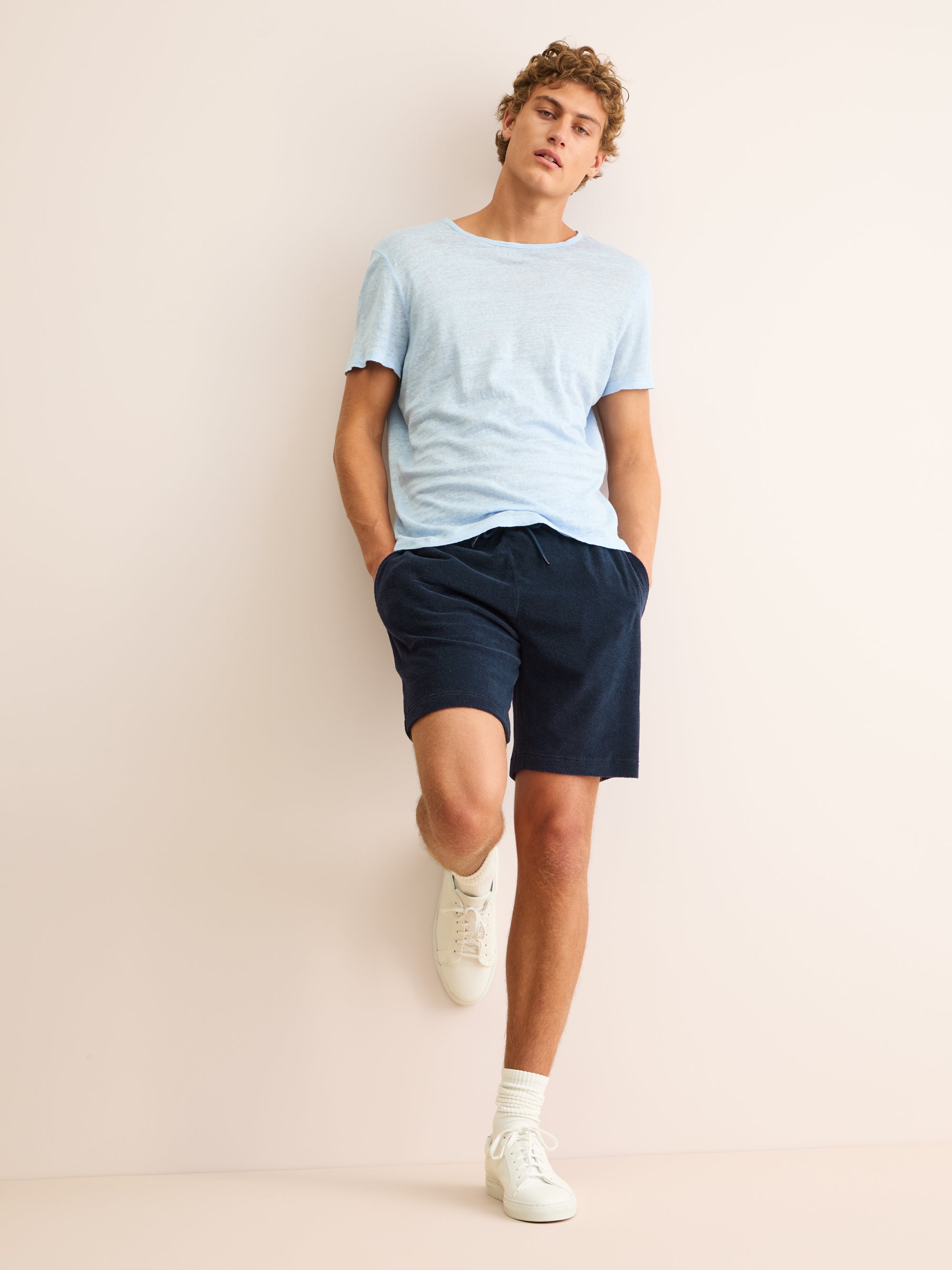 Derek Rose Teddy Terry Cotton Shorts Navy Blue