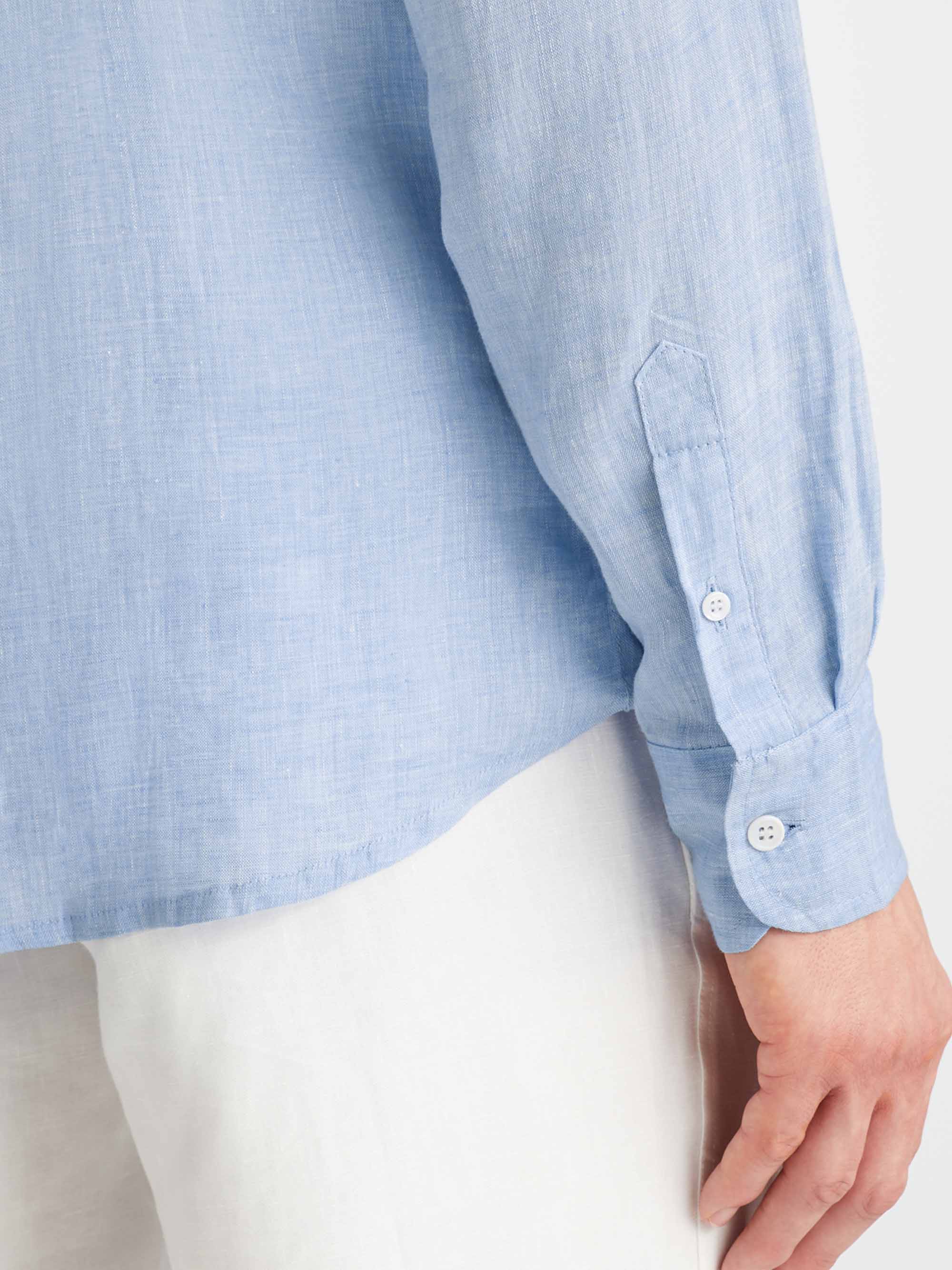 Men's Luxury Summer Resort Linen Shirt Blue | Derek Rose