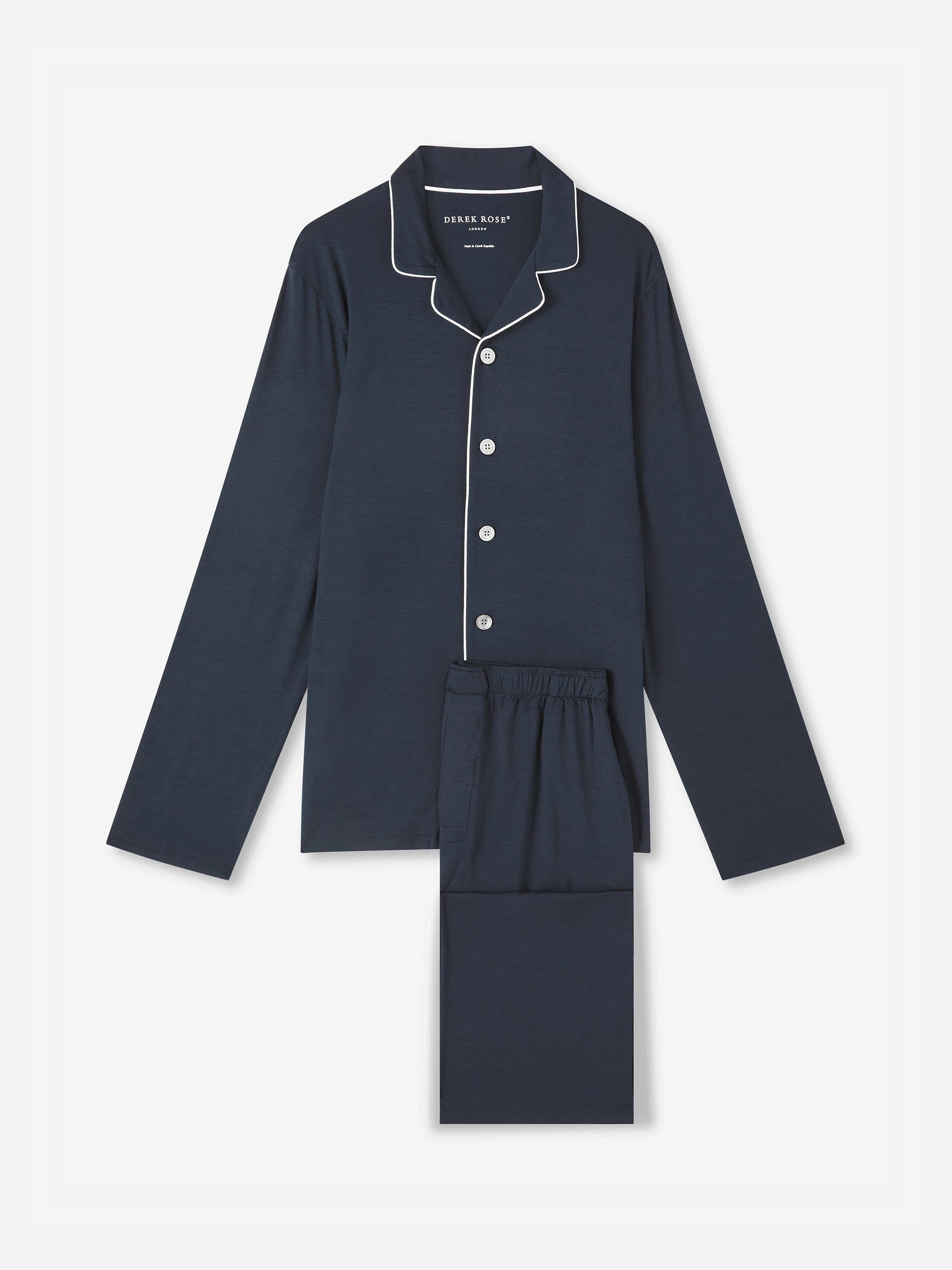 マクロマロウ　ネックパース Men's Navy Jersey Micro Modal Slim Fit Pyjamas | Derek Rose
