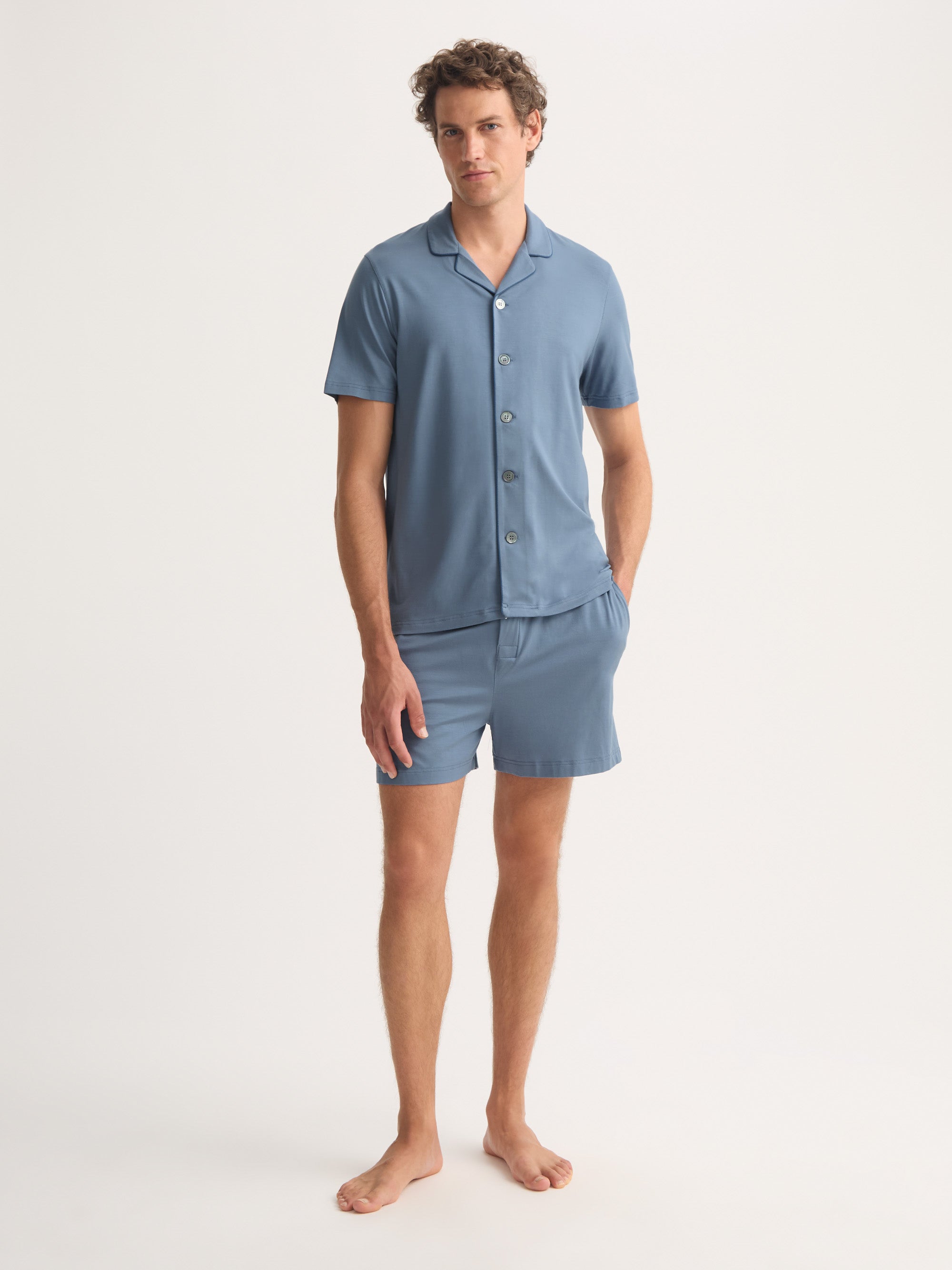 Men's Short Pyjamas Basel Micro Modal Stretch Storm Blue