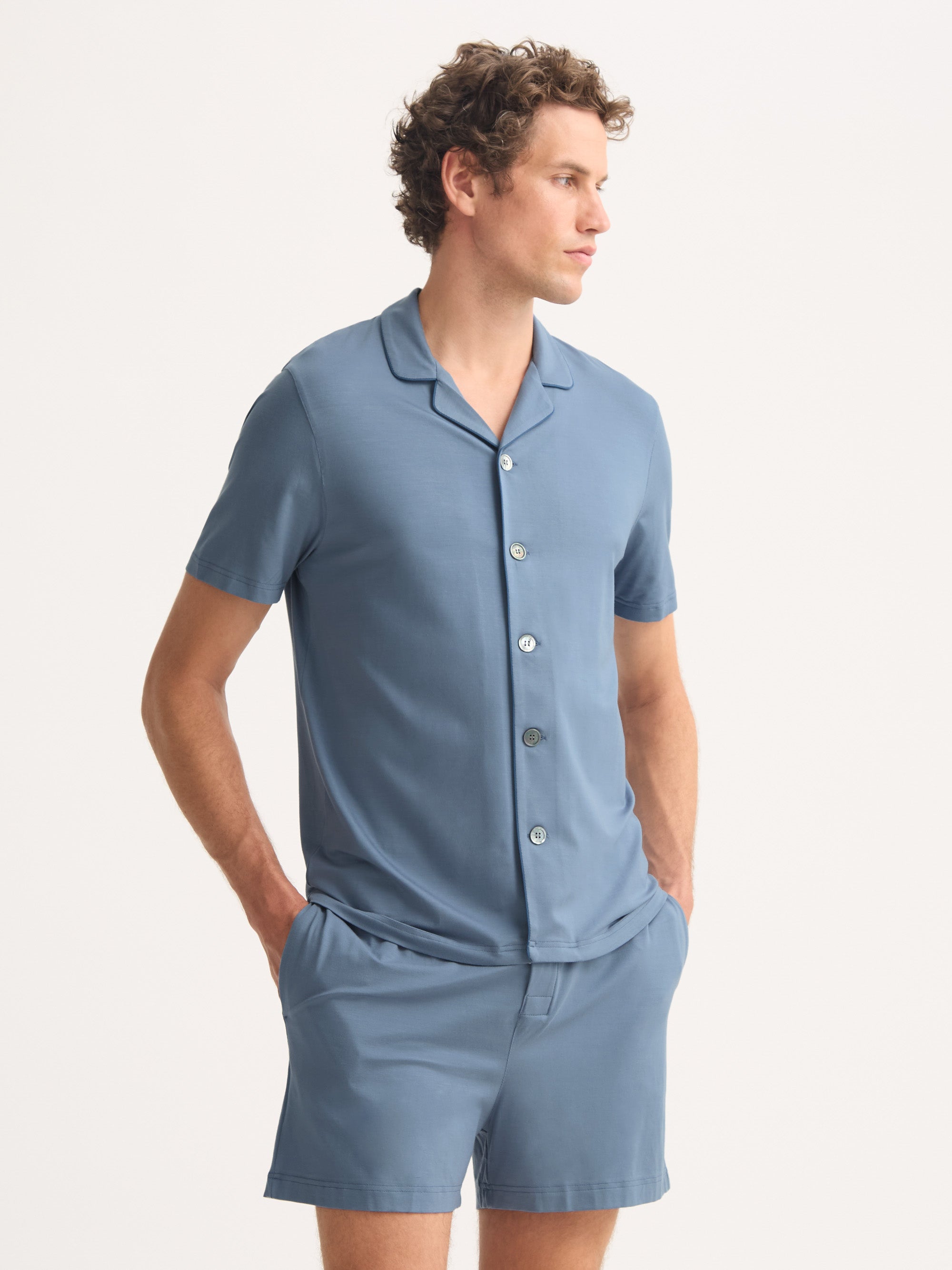 Men's Short Pyjamas Basel Micro Modal Stretch Storm Blue