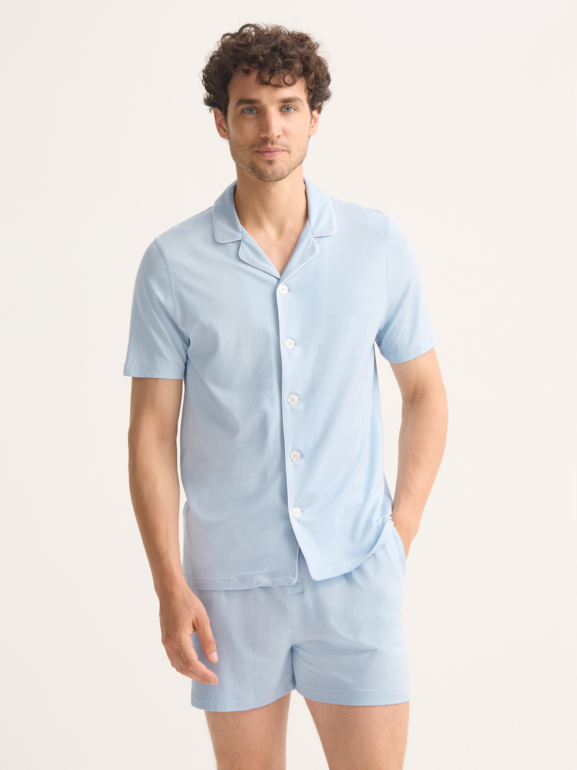 Men's Short Pyjamas Basel Micro Modal Stretch Light Blue