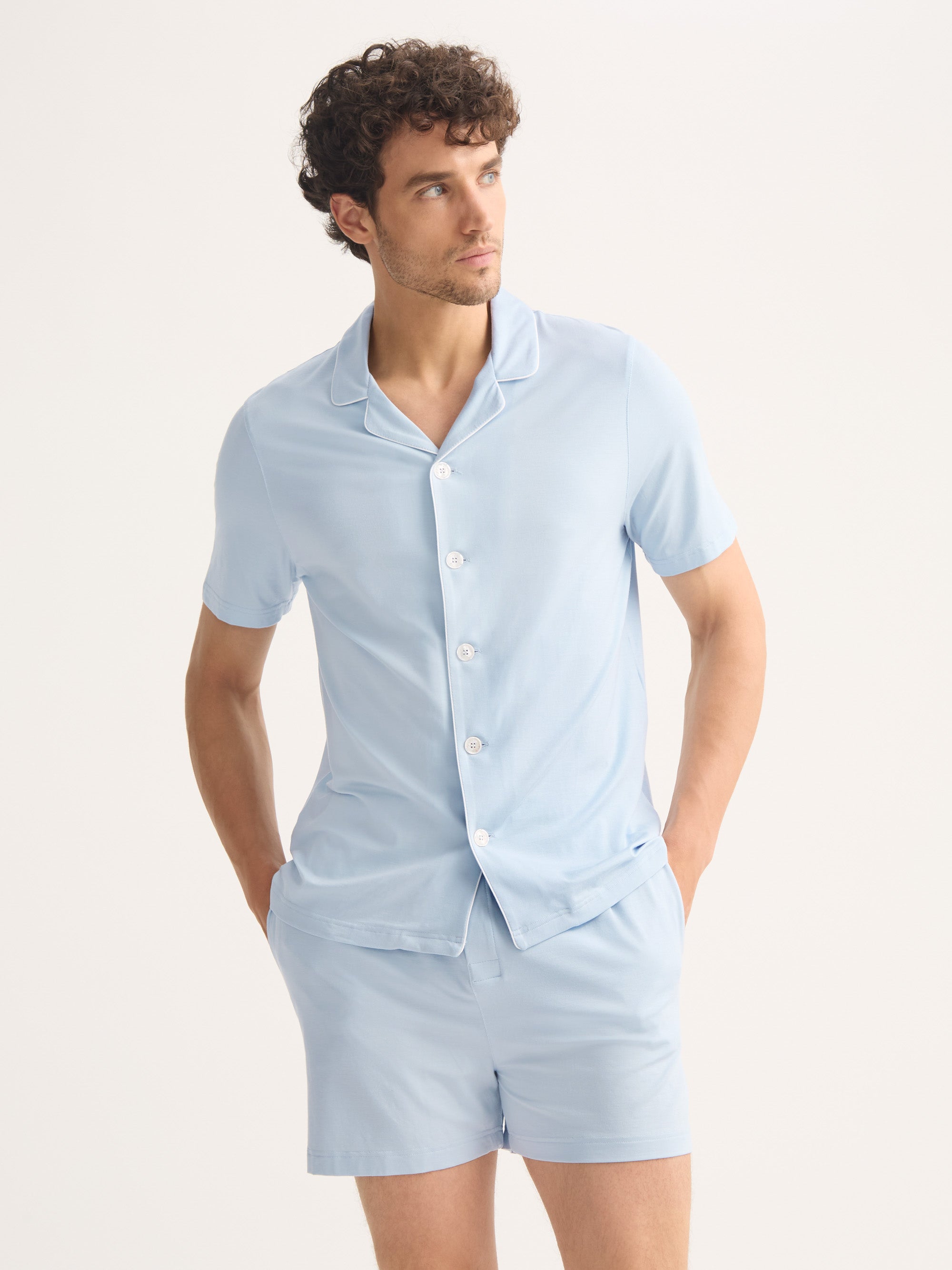 Men's Short Pyjamas Basel Micro Modal Stretch Light Blue | Derek Rose
