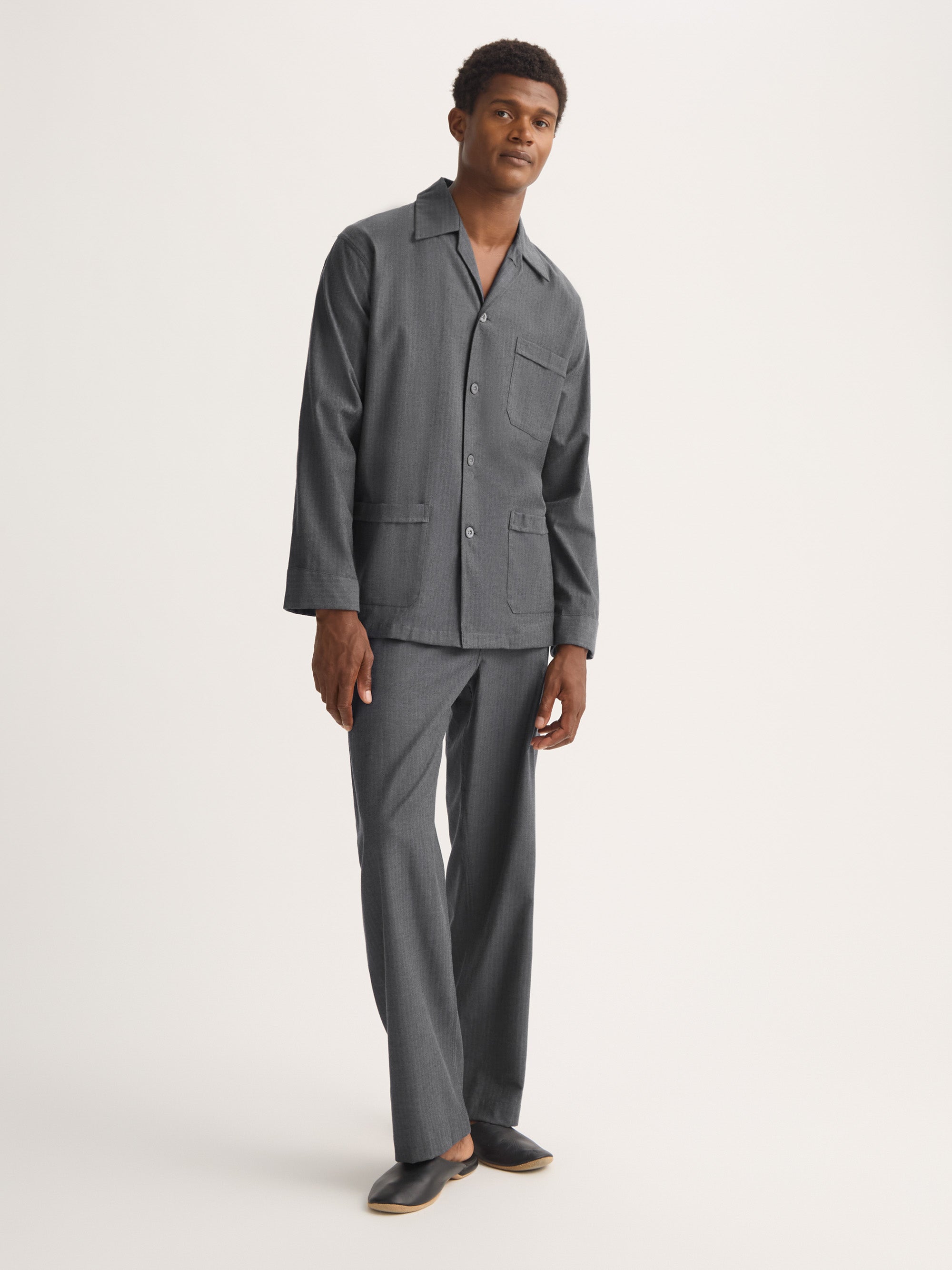 Men's Classic Fit Pajamas Balmoral Brushed Cotton Charcoal
