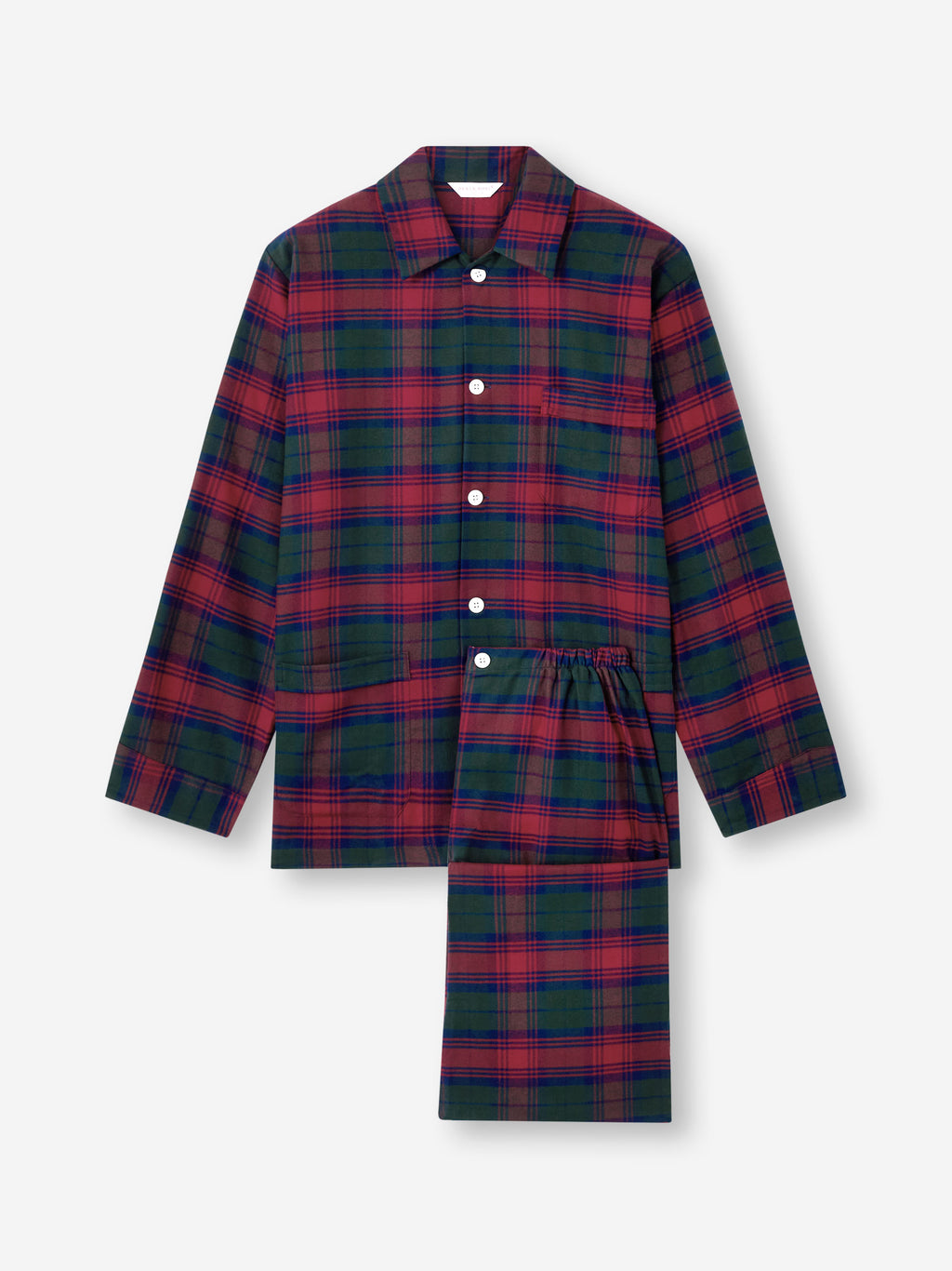 Men's Classic Fit Pyjamas Kelburn Brushed Cotton Burgundy Red & Green